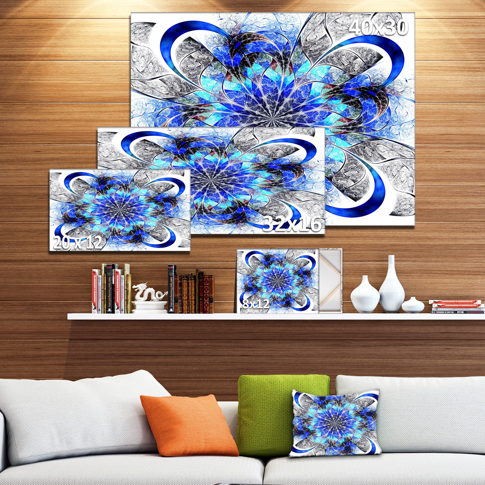 Symmetrical Blue Fractal Flower - Abstract Wall Art Canvas