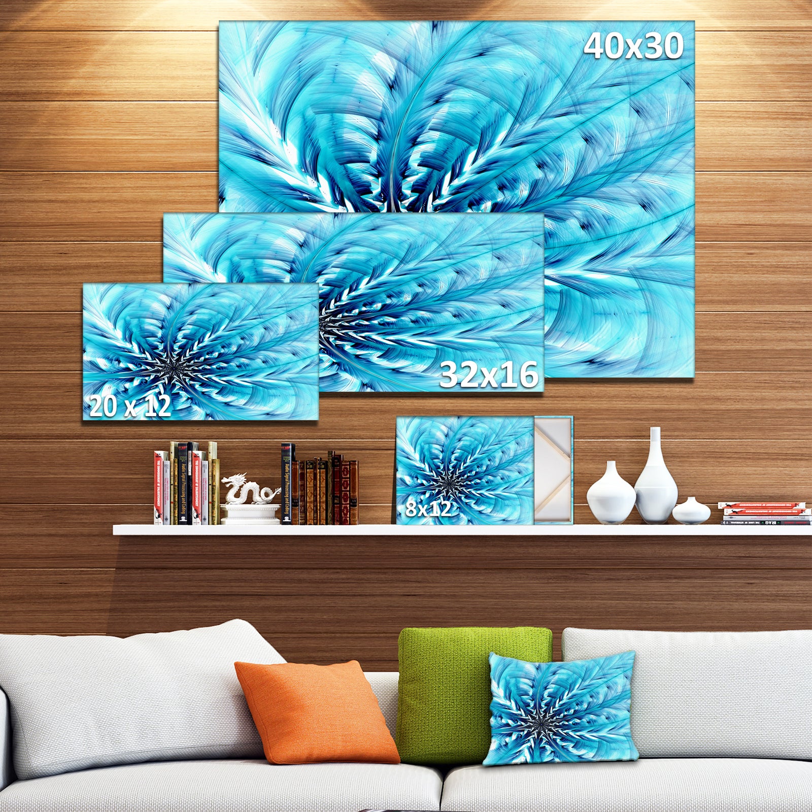 Light Blue Fractal Flower Pattern - Abstract Wall Art Canvas