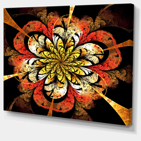 Dark Yellow Orange Fractal Flower'Extra Large Abstract Canvas Art Print