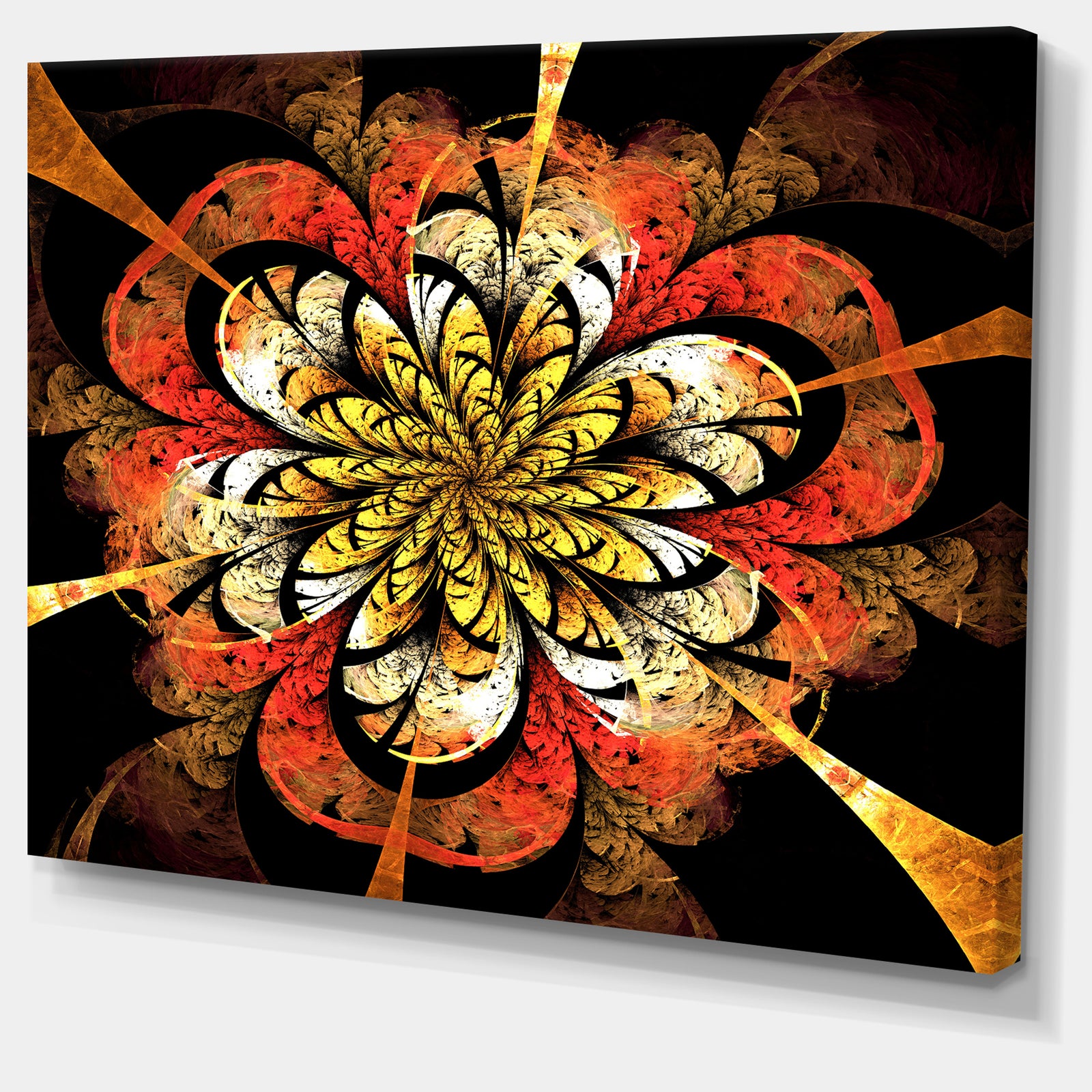 Dark Yellow Orange Fractal Flower'Extra Large Abstract Canvas Art Print