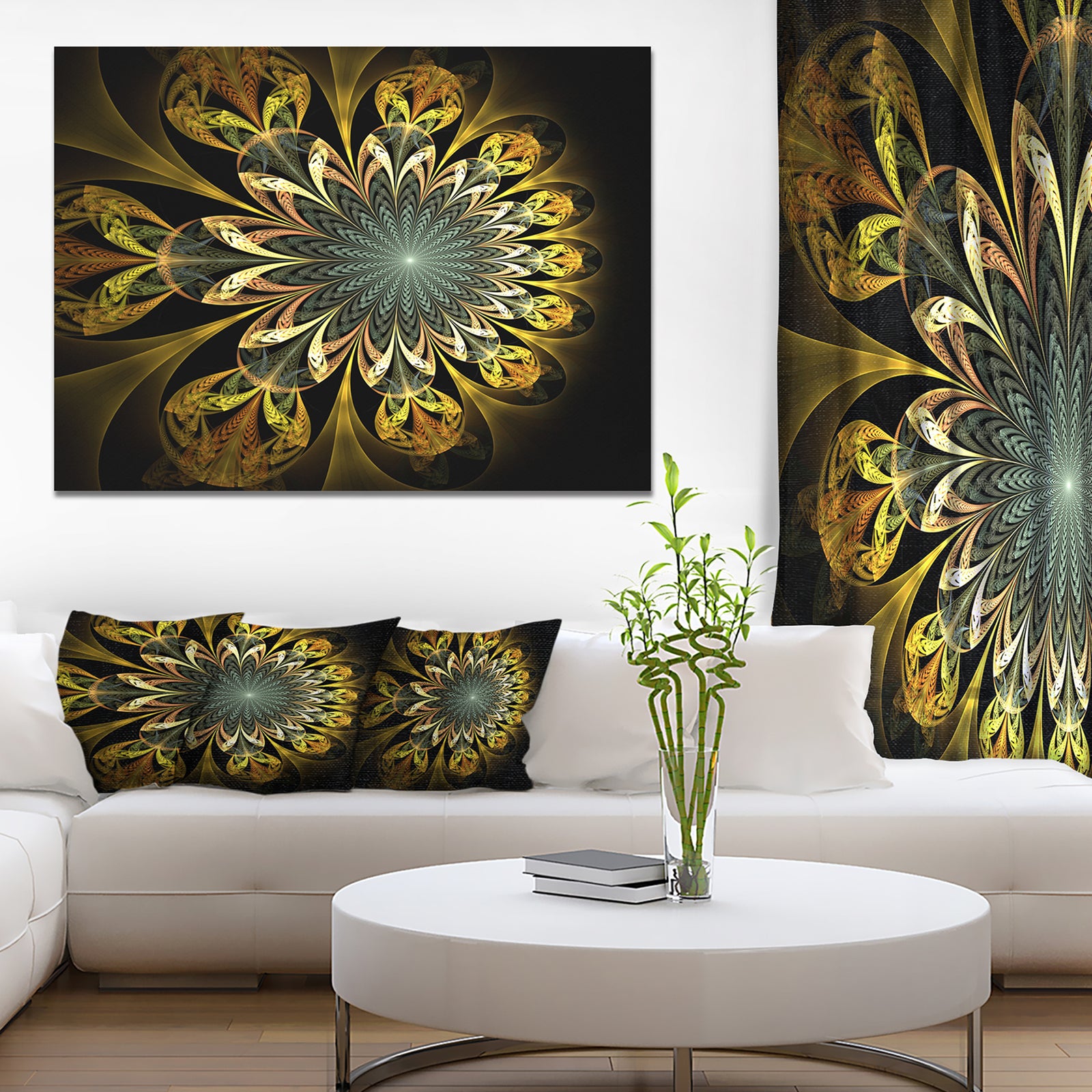 Dark Yellow Digital Flower'Extra Large Abstract Canvas Art Print