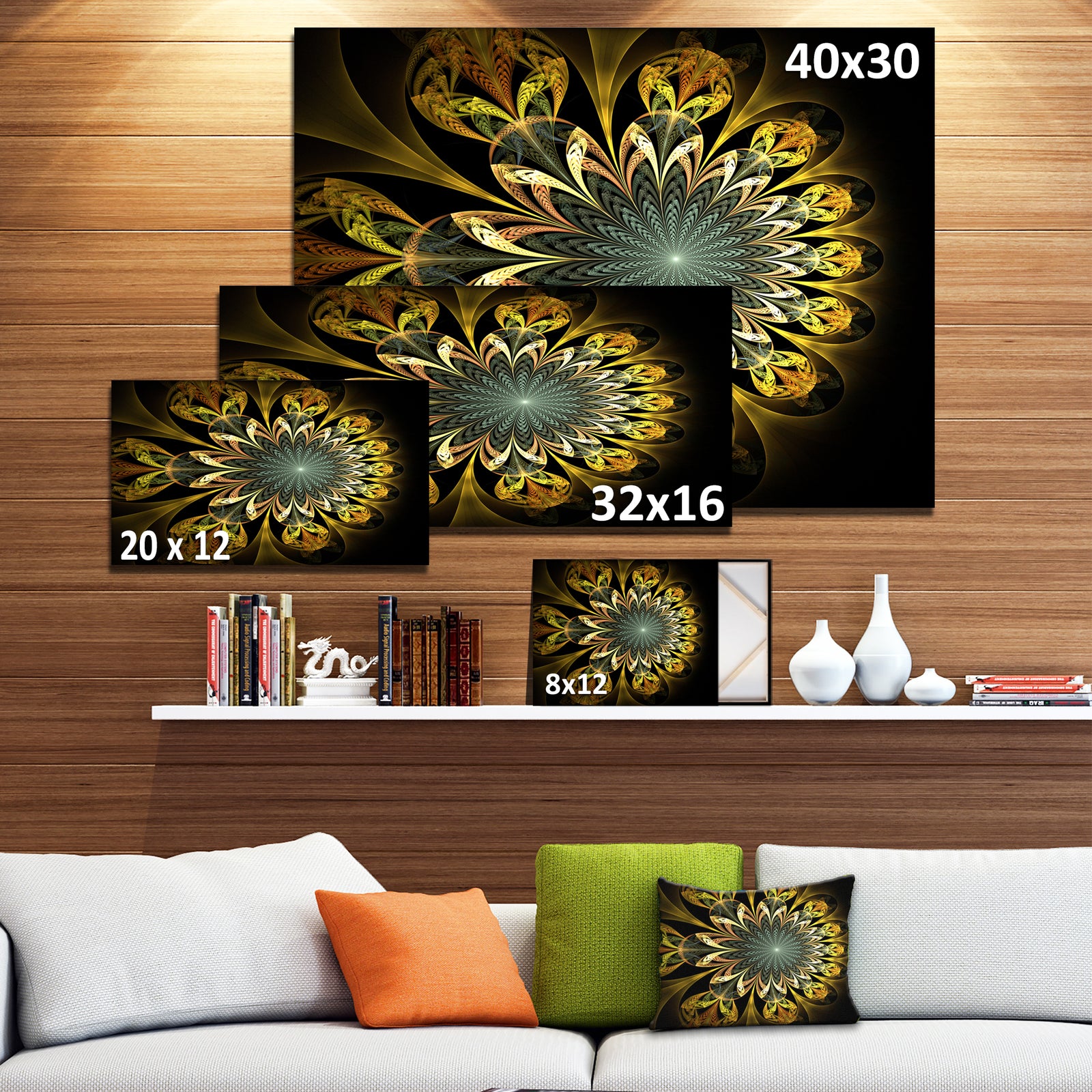 Dark Yellow Digital Flower'Extra Large Abstract Canvas Art Print