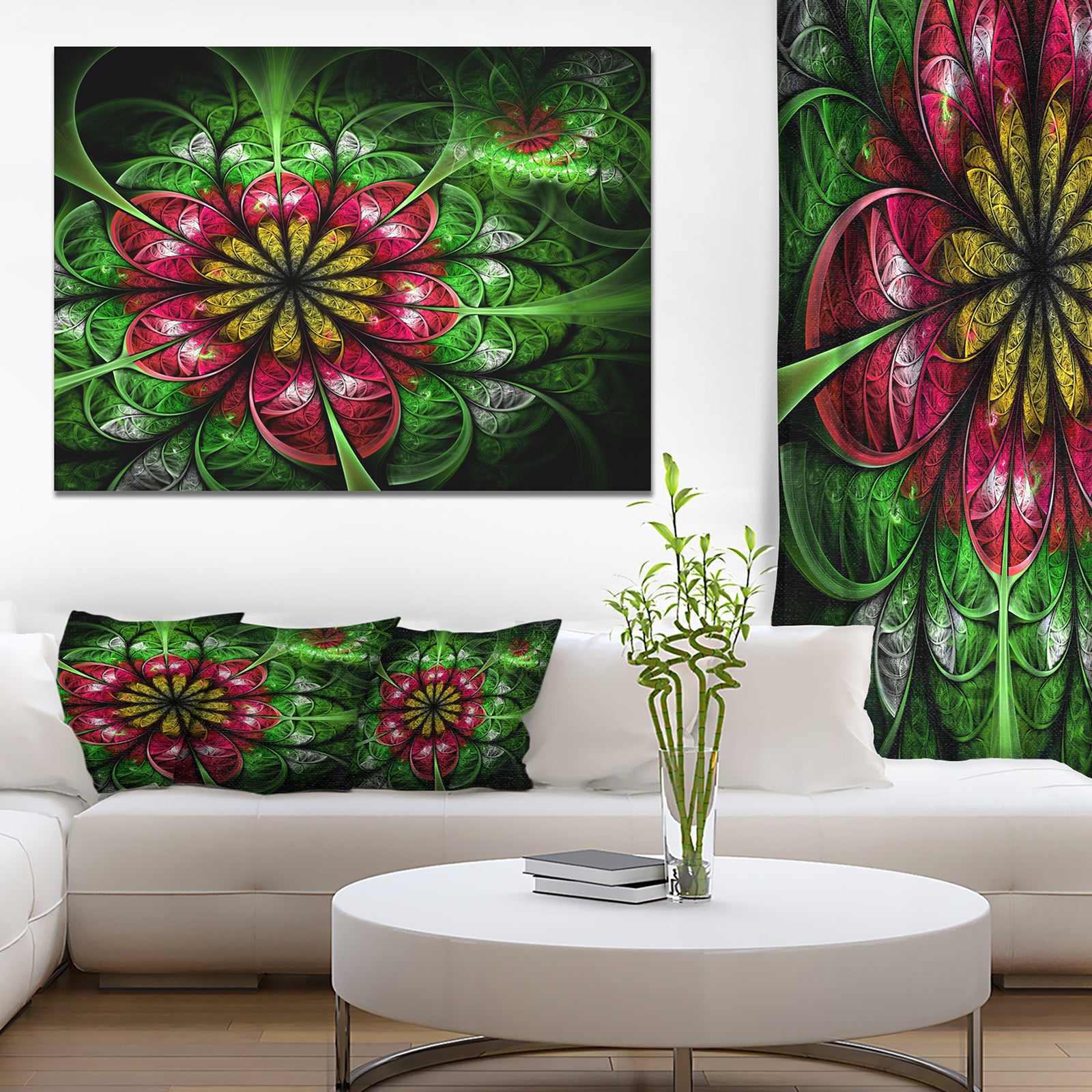 Dark Yellow and Green Flower'Extra Large Abstract Canvas Art Print