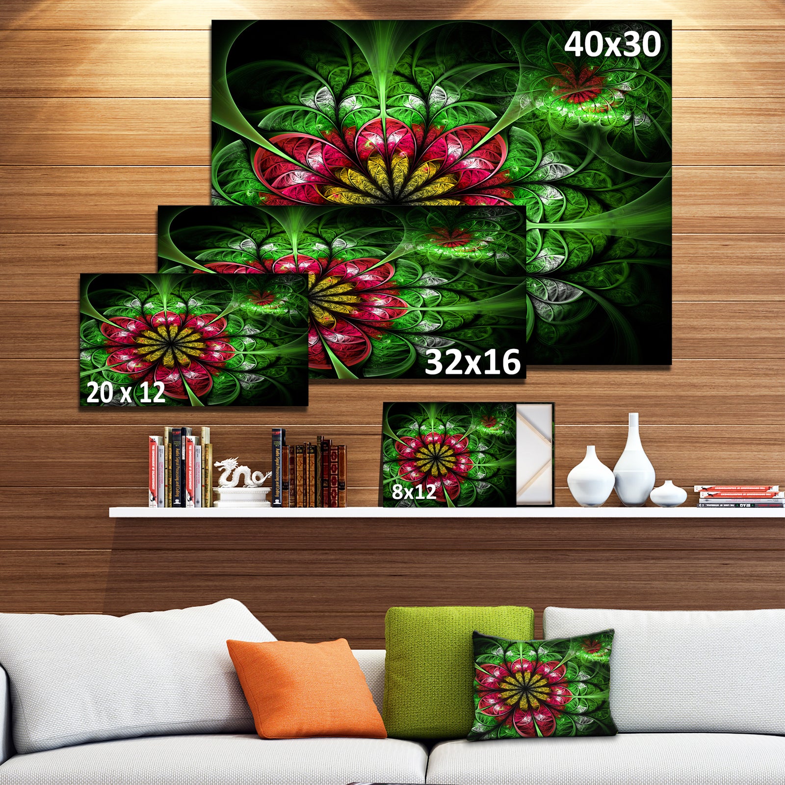 Dark Yellow and Green Flower'Extra Large Abstract Canvas Art Print