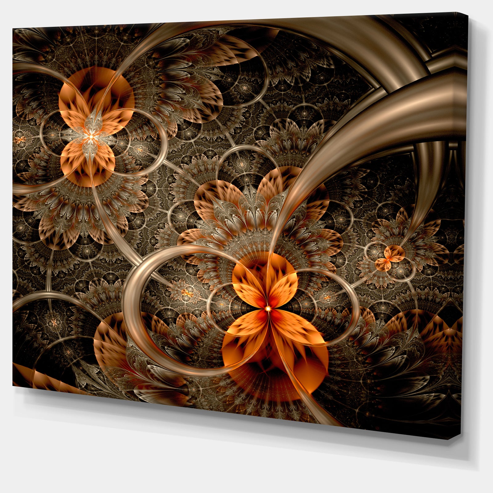 Dark Orange Symmetrical Flower'Extra Large Abstract Canvas Art Print