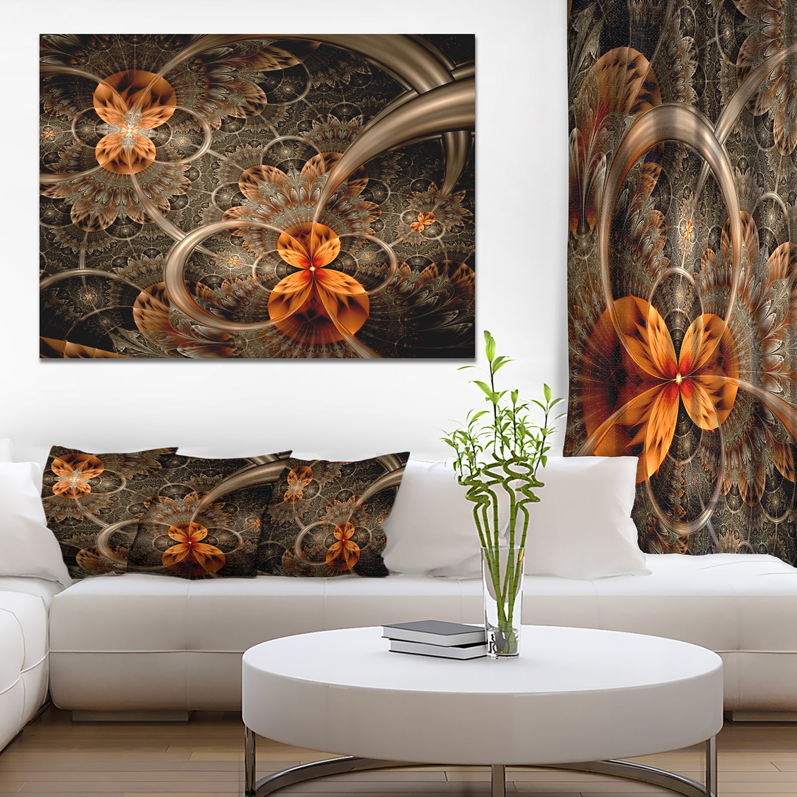 Dark Orange Symmetrical Flower'Extra Large Abstract Canvas Art Print