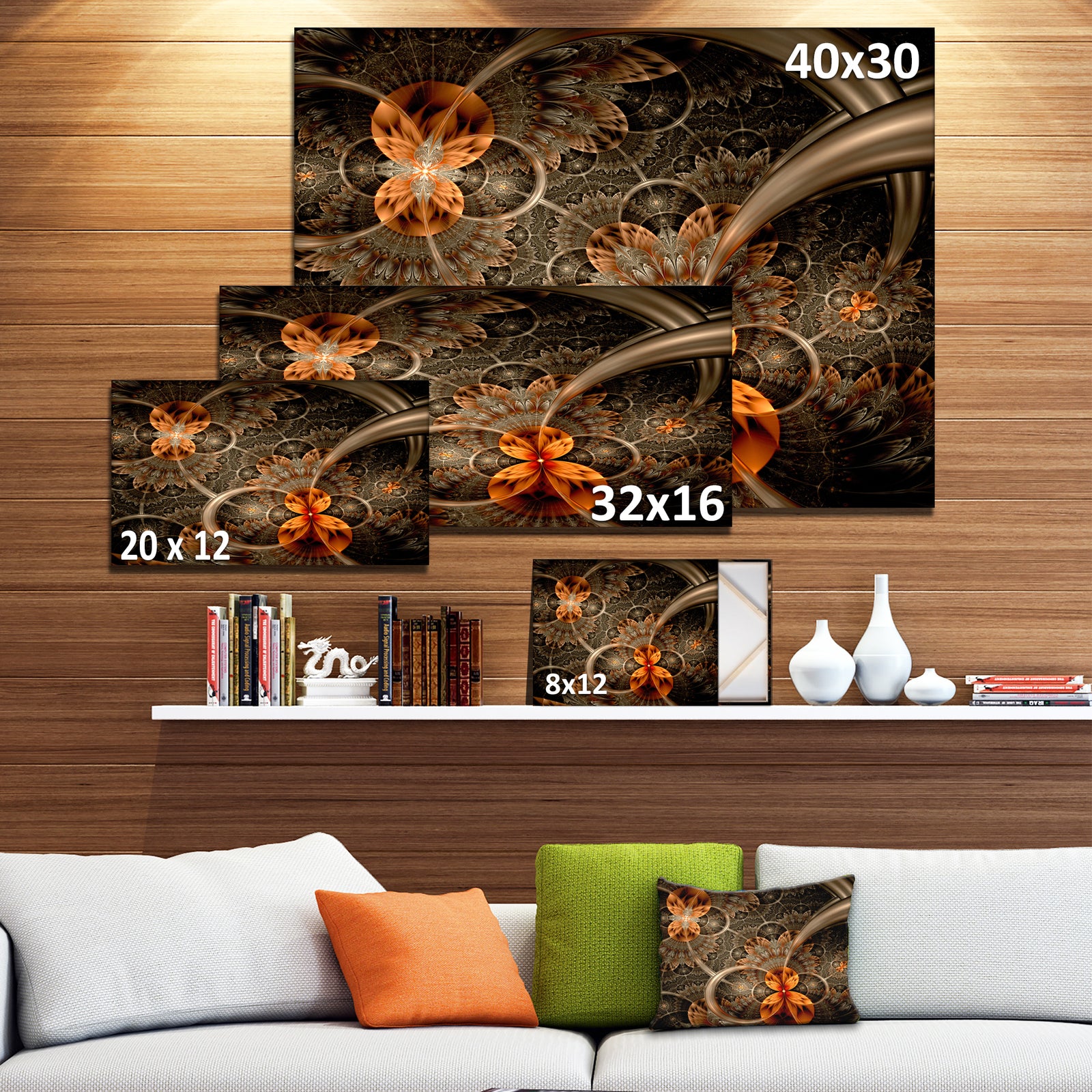 Dark Orange Symmetrical Flower'Extra Large Abstract Canvas Art Print