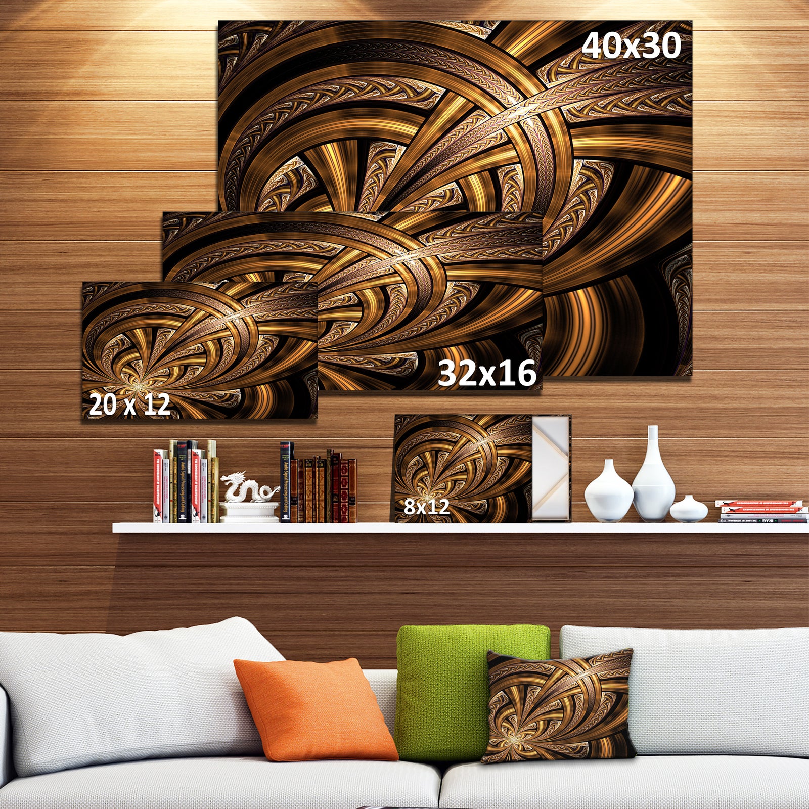 Dark Orange Fractal Flower'Extra Large Abstract Canvas Art Print