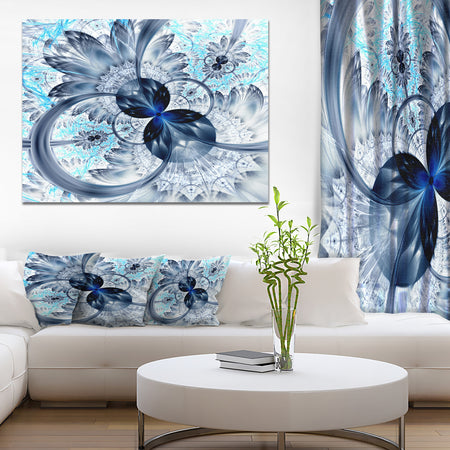 Dark Blue Purple Fractal Flower - Abstract Wall Art on Canvas