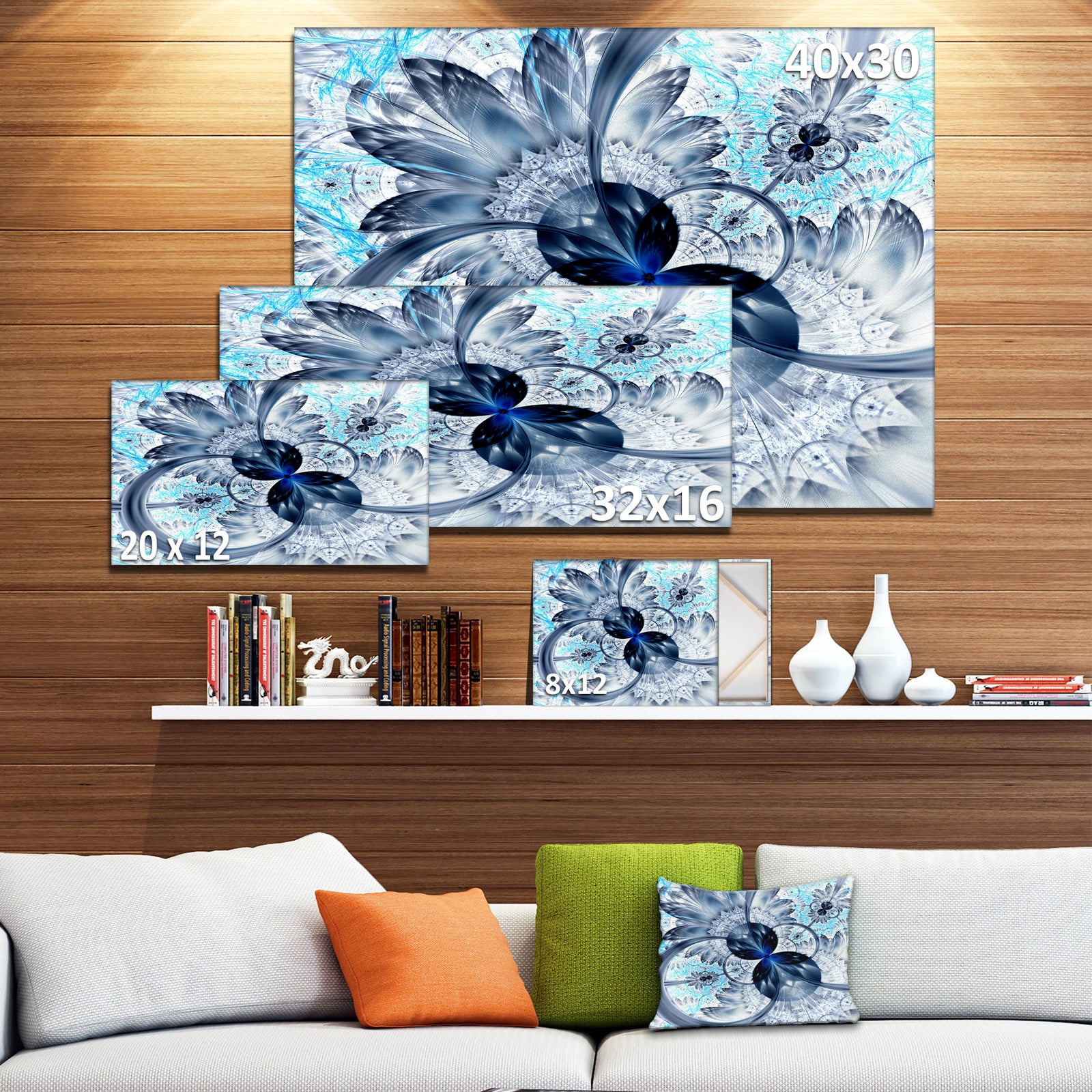 Dark Blue Purple Fractal Flower - Abstract Wall Art on Canvas