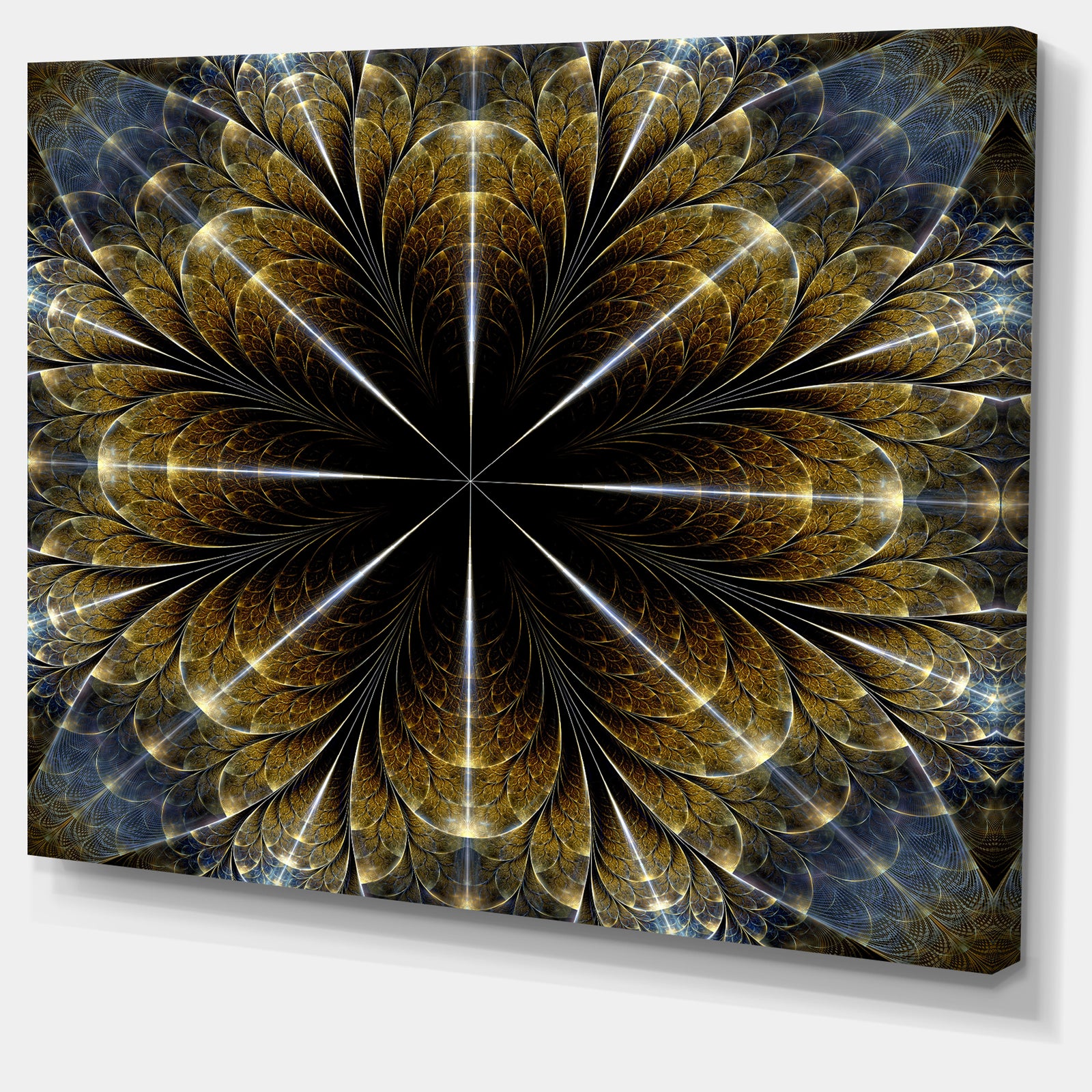 Symmetrical Gold Fractal Flower - Abstract Wall Art on Canvas