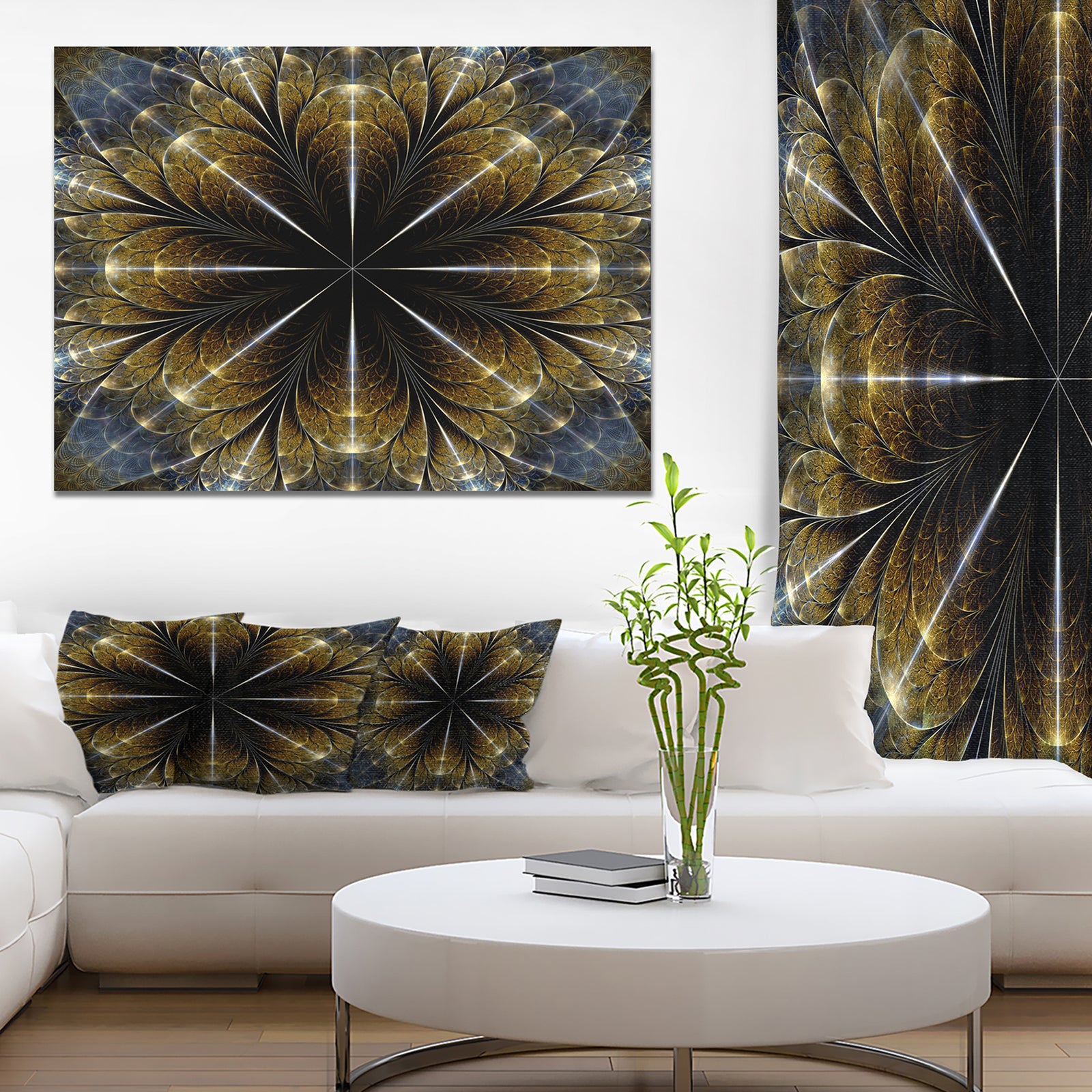 Symmetrical Gold Fractal Flower - Abstract Wall Art on Canvas