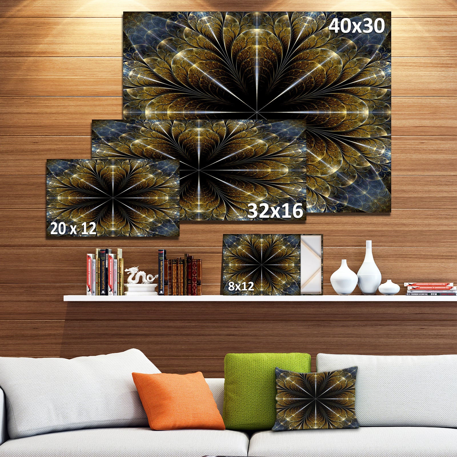 Symmetrical Gold Fractal Flower - Abstract Wall Art on Canvas
