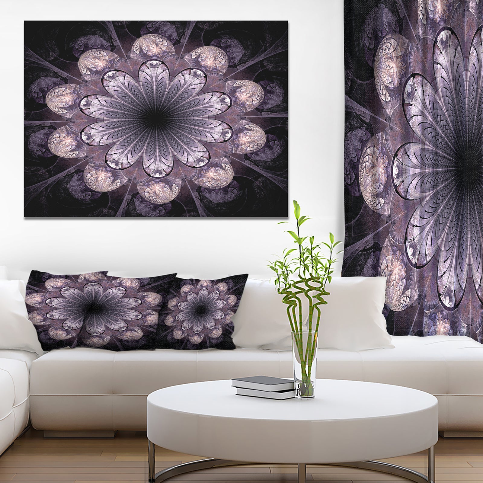 Dark Pink Fractal Flower Pattern - Abstract Wall Art on Canvas