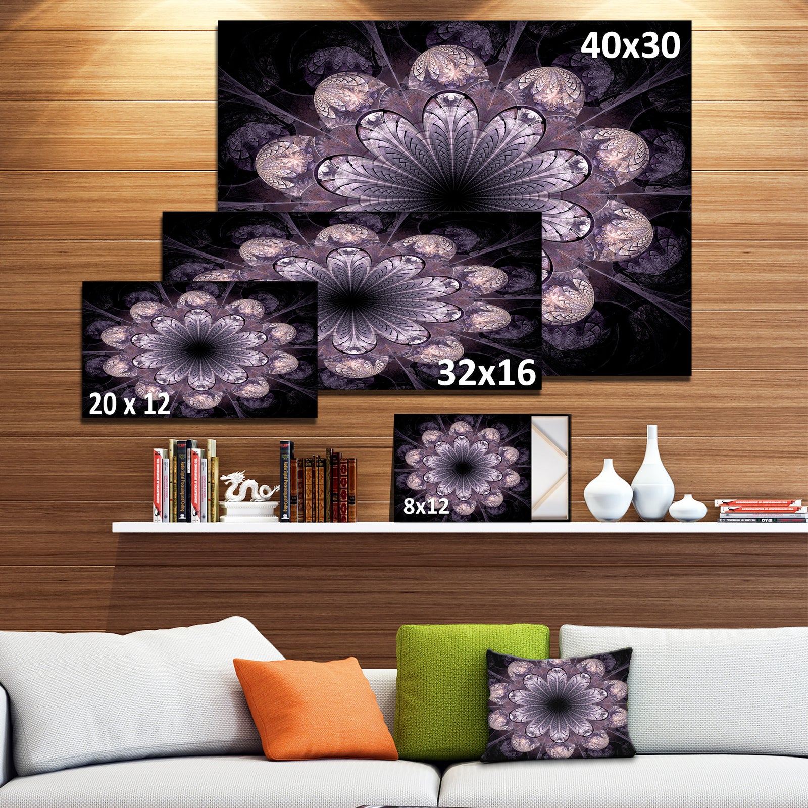 Dark Pink Fractal Flower Pattern - Abstract Wall Art on Canvas