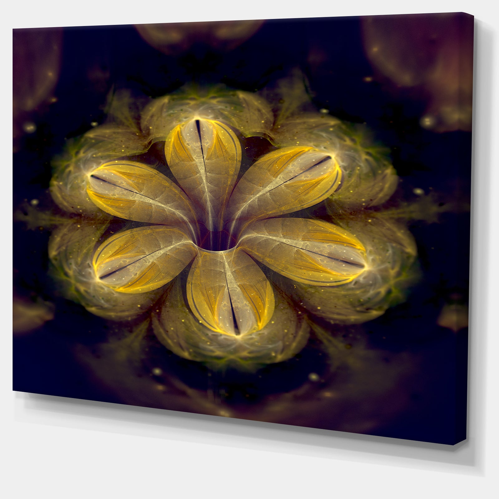 Black Yellow Fractal Flower Pattern - Abstract Artwork on Canvas