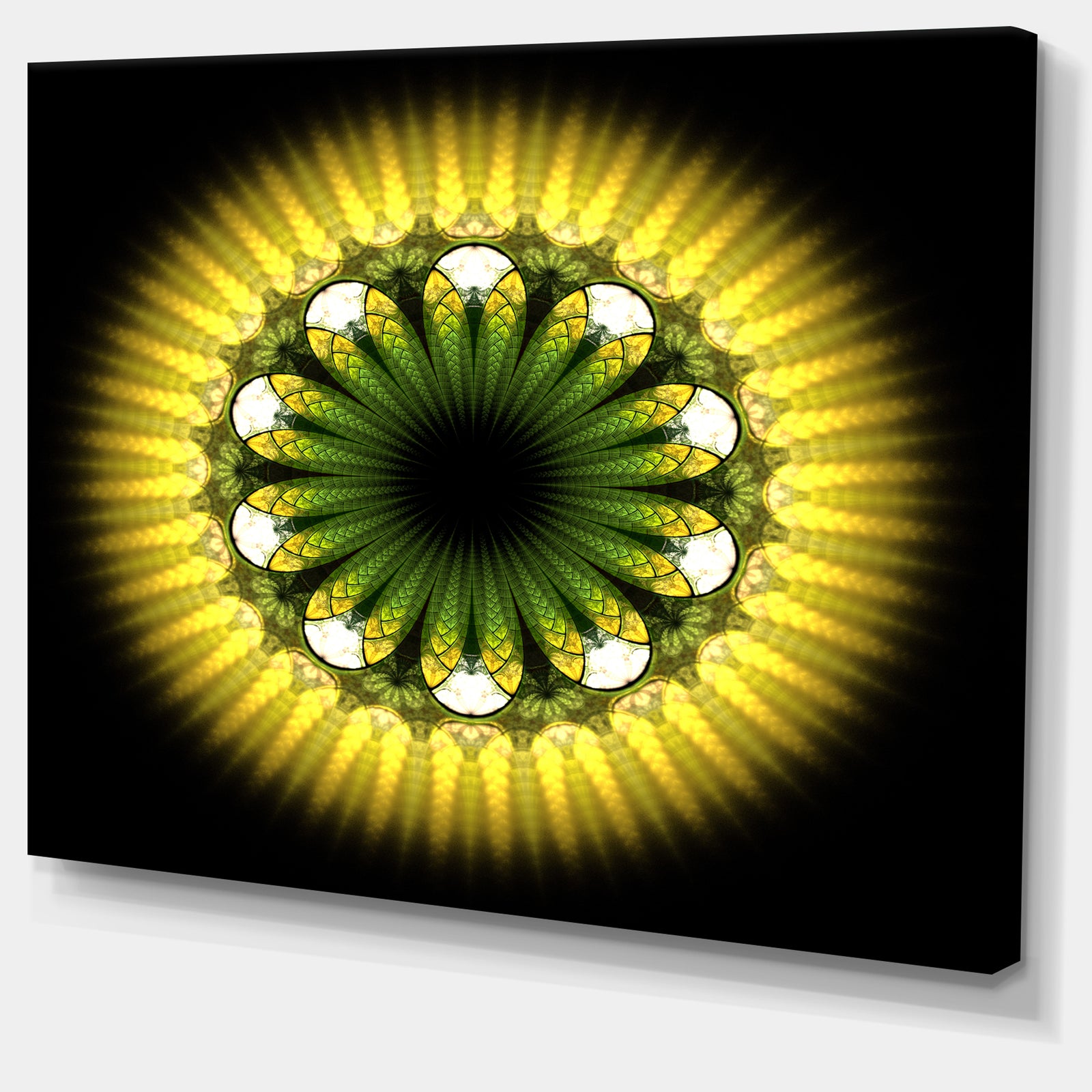 Black Yellow Fractal Flower Pattern - Abstract Wall Art on Canvas