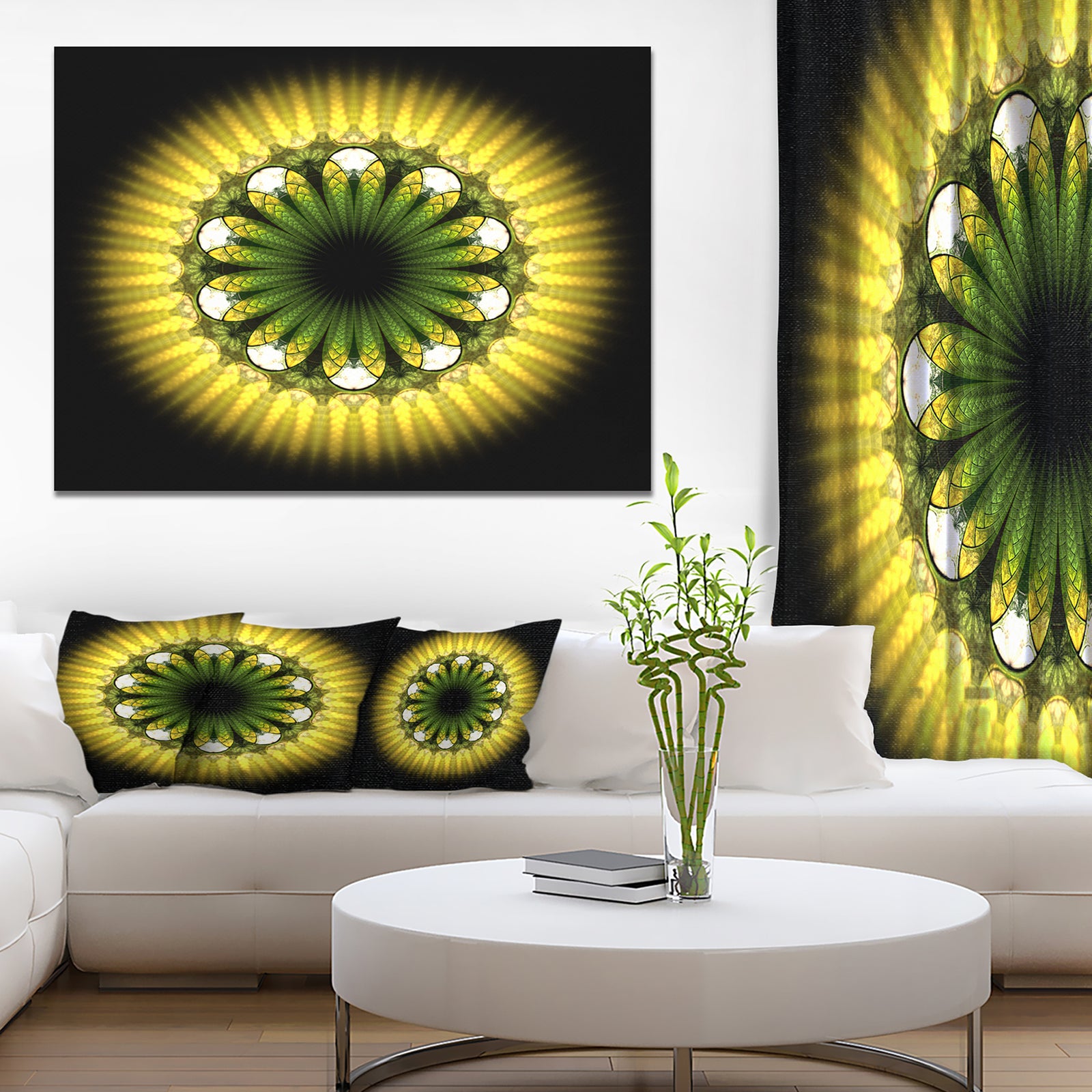 Black Yellow Fractal Flower Pattern - Abstract Wall Art on Canvas