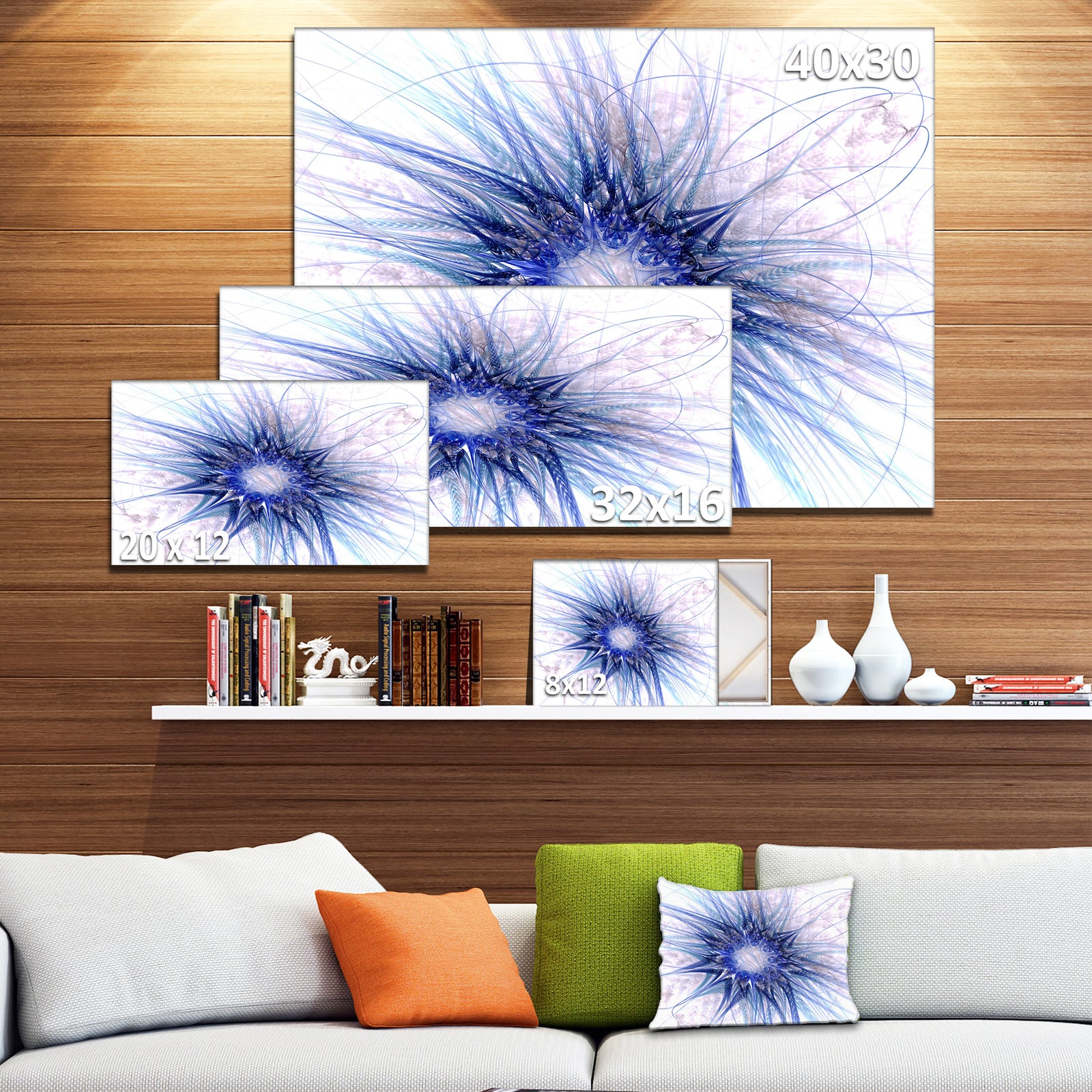 Blue Light Fractal Flower Texture - Abstract Wall Art on Canvas