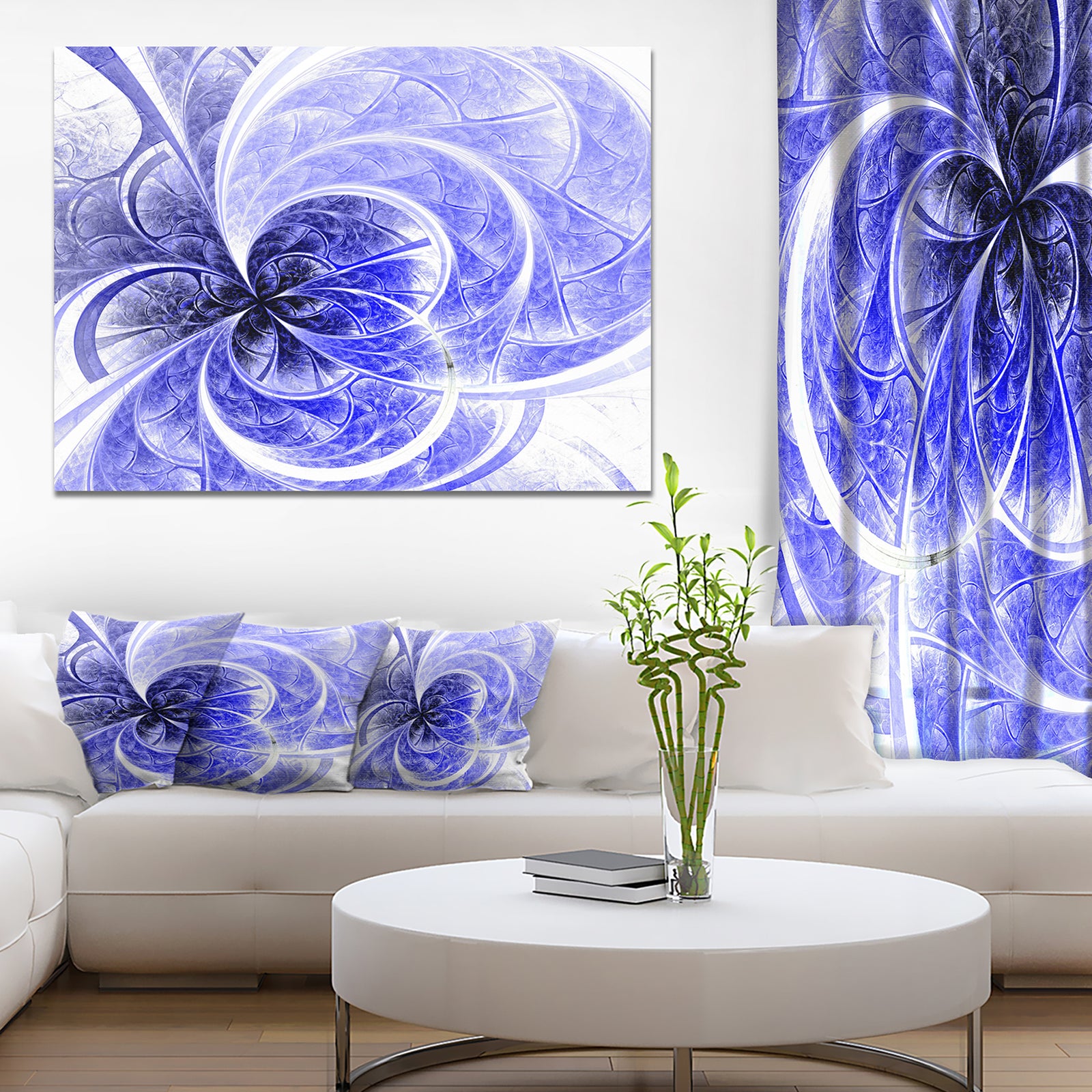 Blue Light Fractal Flower Pattern - Abstract Wall Art on Canvas
