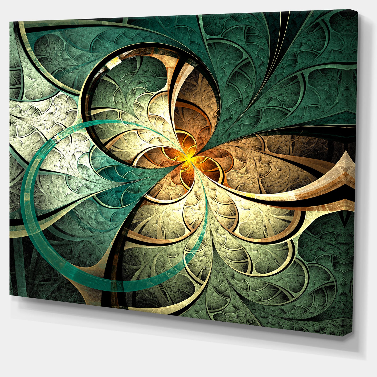 Dark Yellow Green Fractal Flower - Abstract Wall Art on Canvas