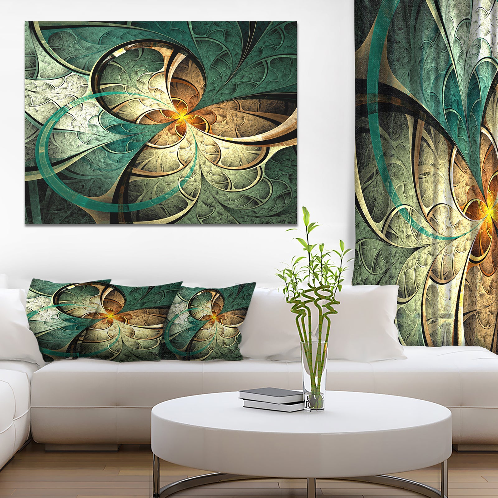 Dark Yellow Green Fractal Flower - Abstract Wall Art on Canvas