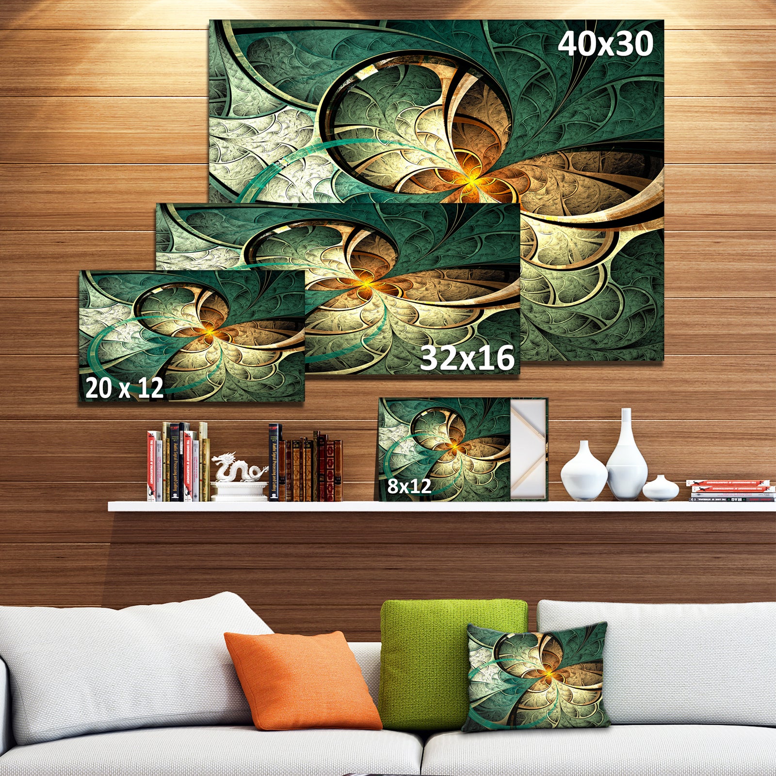 Dark Yellow Green Fractal Flower - Abstract Wall Art on Canvas