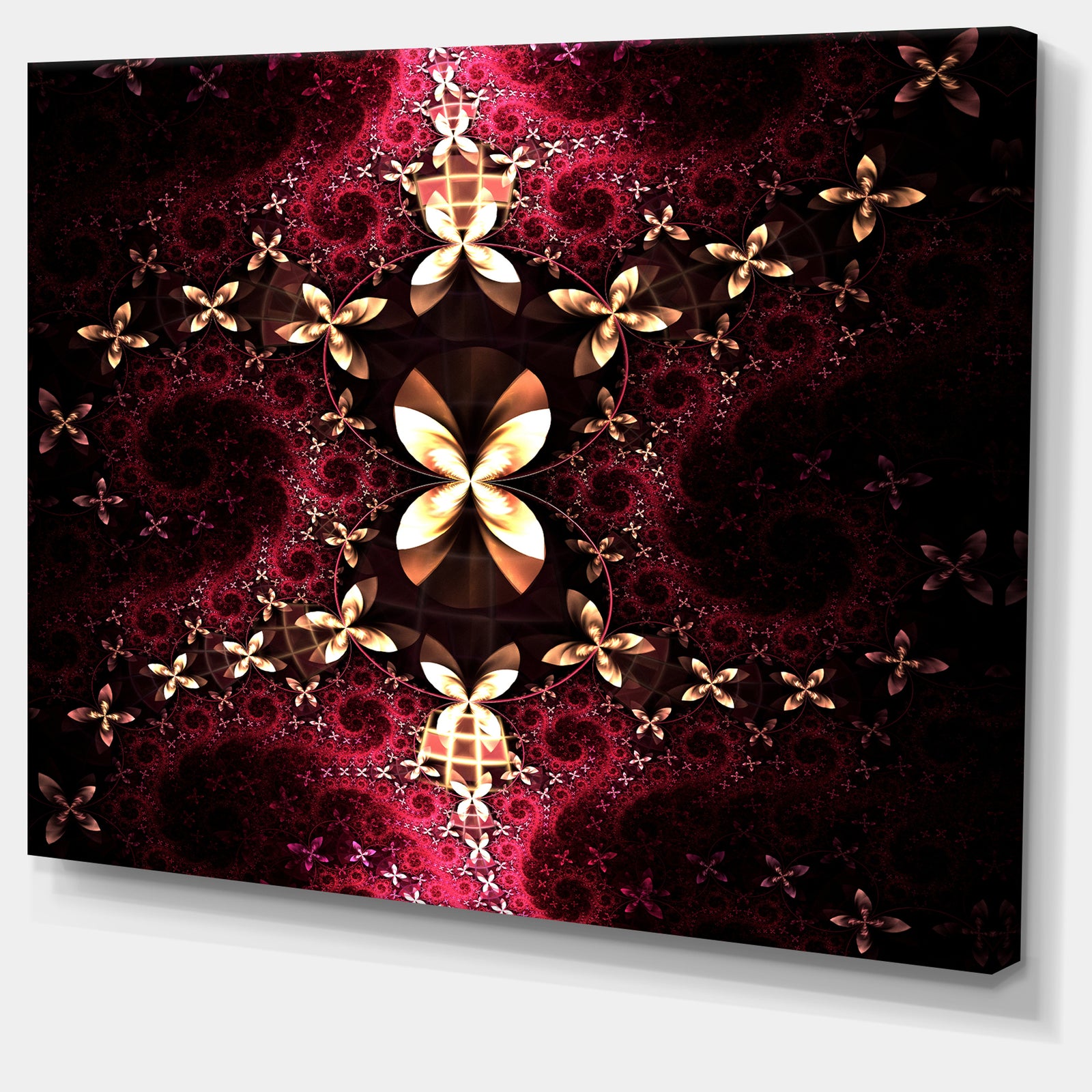 Yellow Red Fractal Flower Pattern - Abstract Wall Art on Canvas