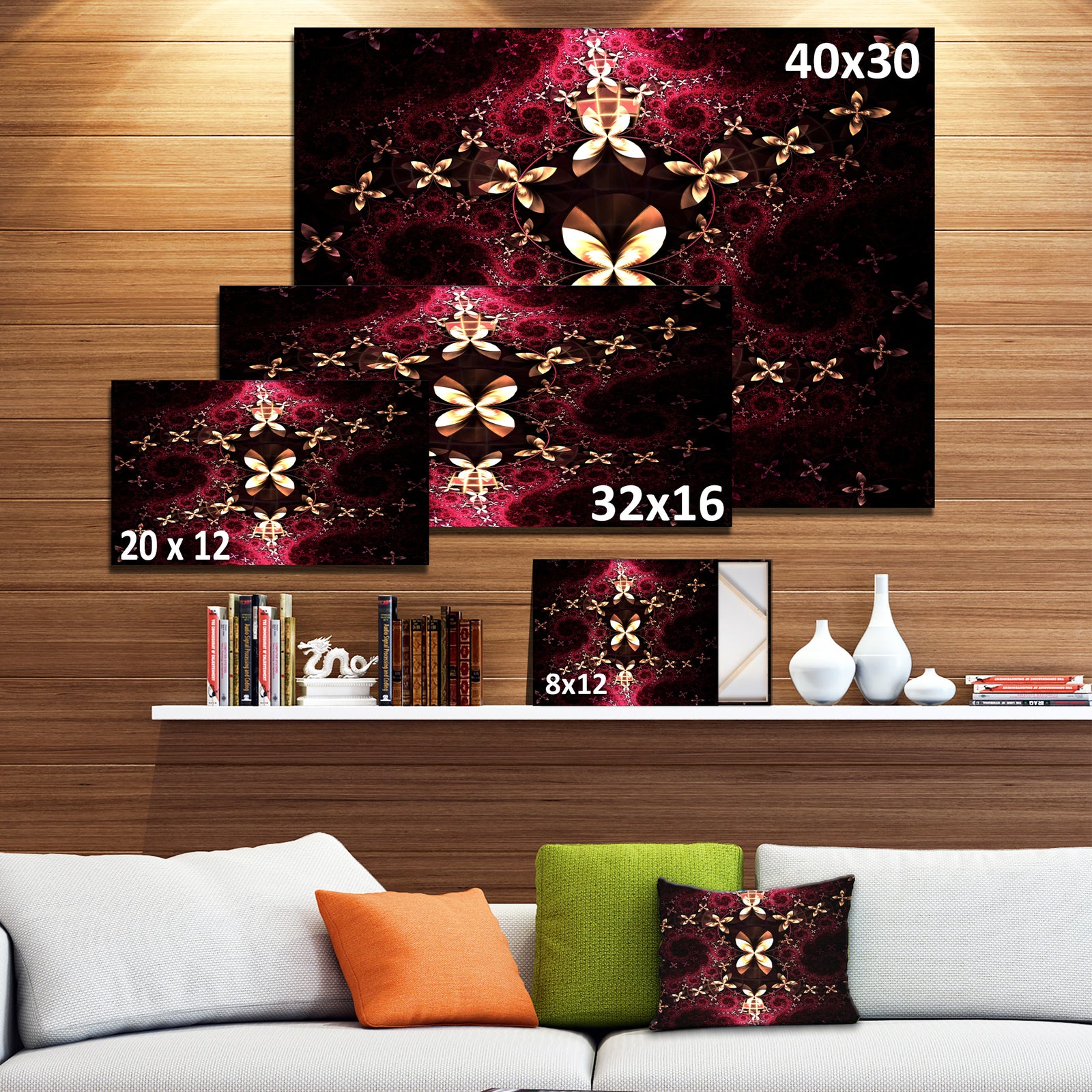 Yellow Red Fractal Flower Pattern - Abstract Wall Art on Canvas