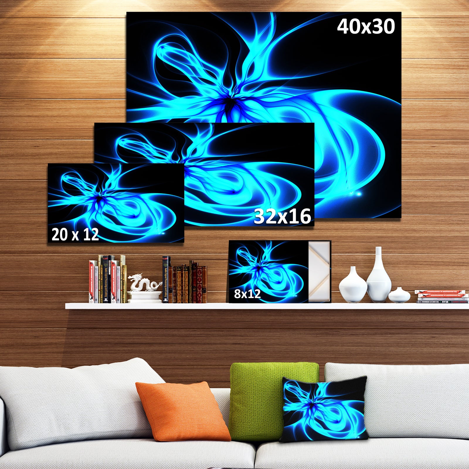 Glowing Blue Symmetrical Flower - Abstract Wall Art on Canvas