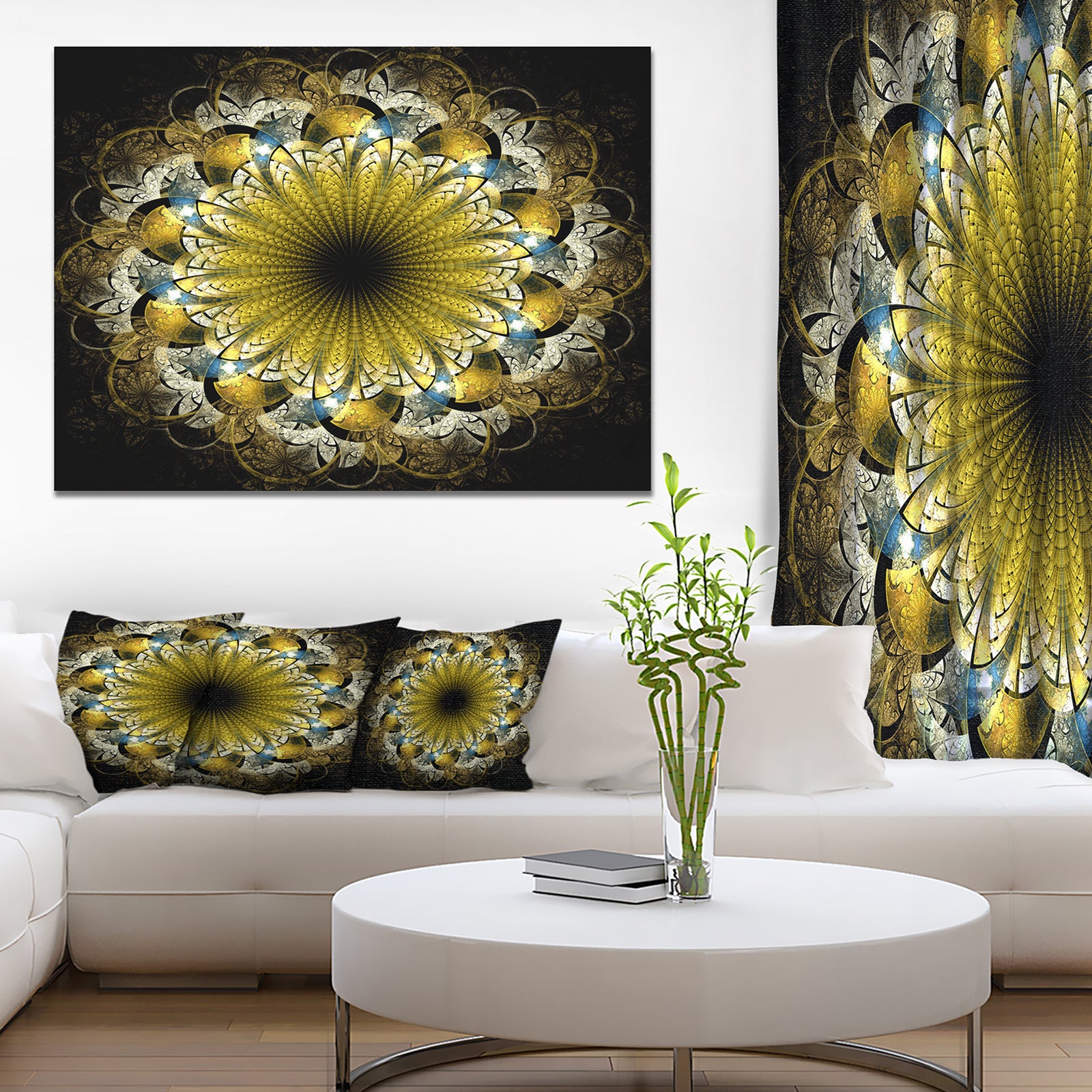 Dark Yellow Fractal Flower - Abstract Wall Art on Canvas