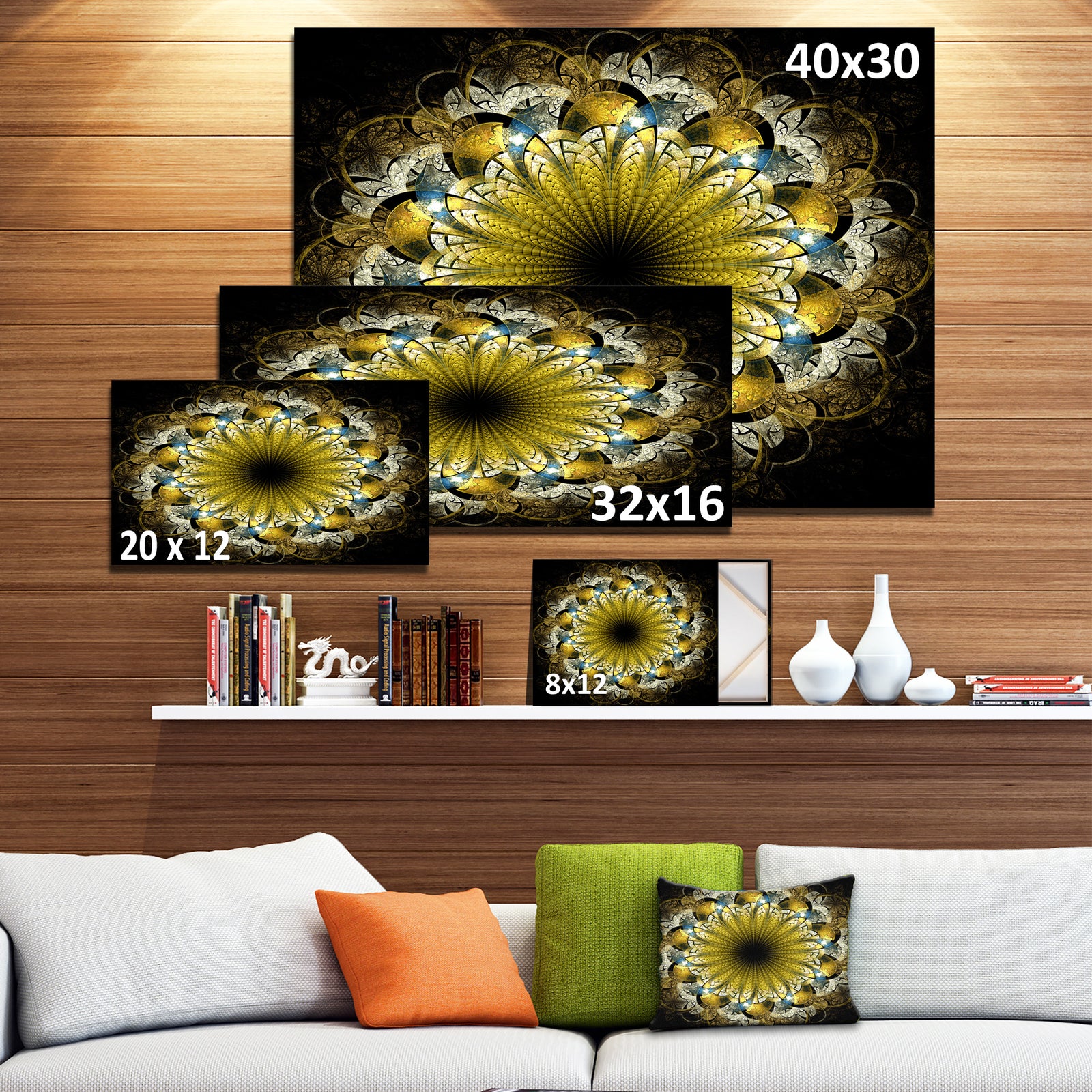 Dark Yellow Fractal Flower - Abstract Wall Art on Canvas