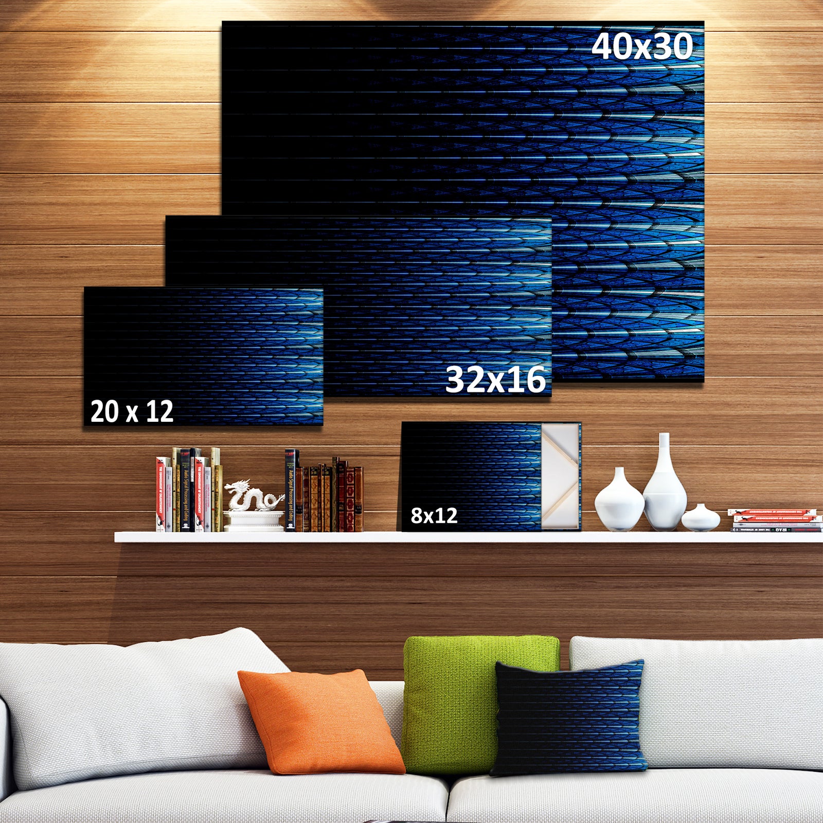 Blue Symmetrical Fractal Flower - Abstract Wall Art on Canvas