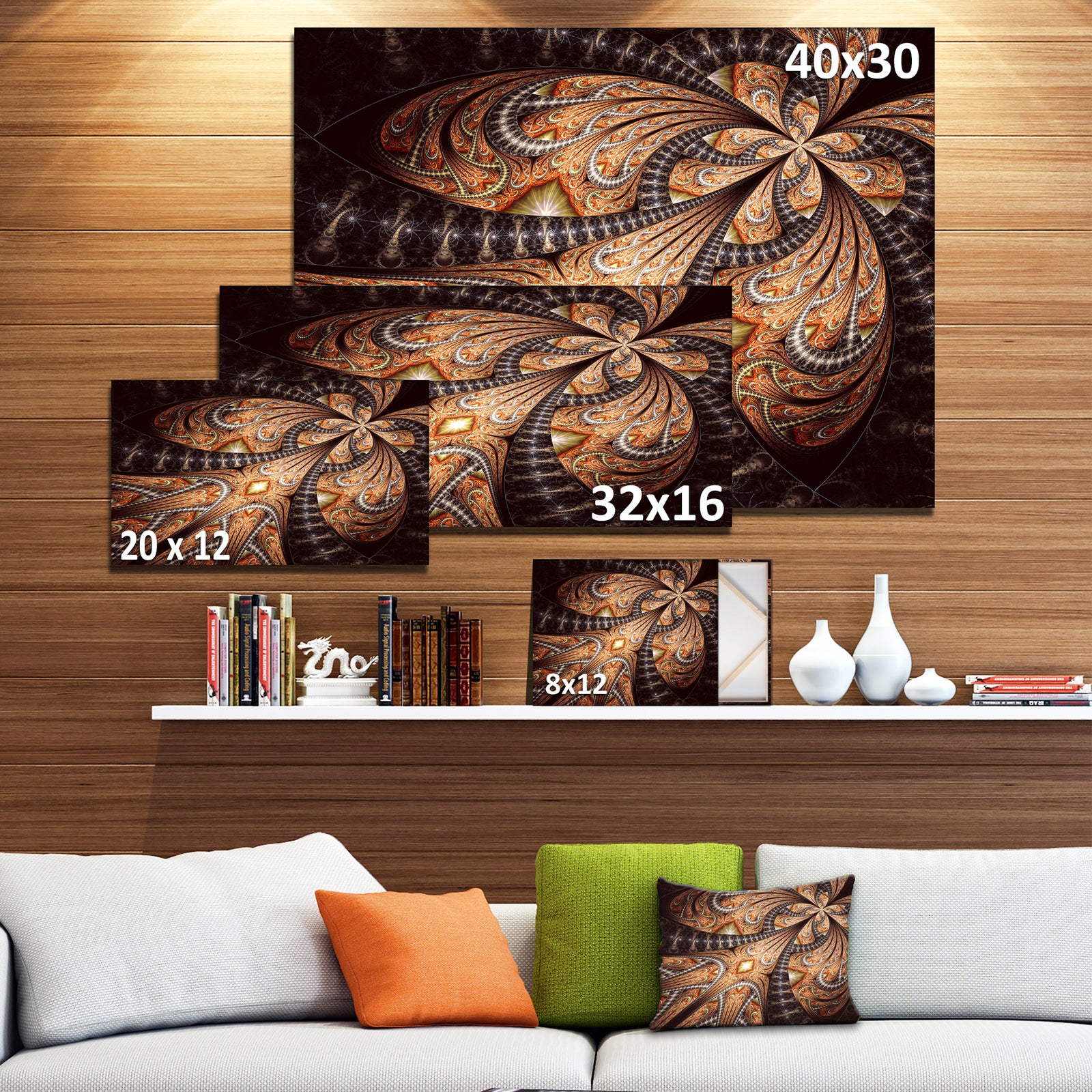 Brown Symmetrical Fractal Flower - Abstract Wall Art on Canvas