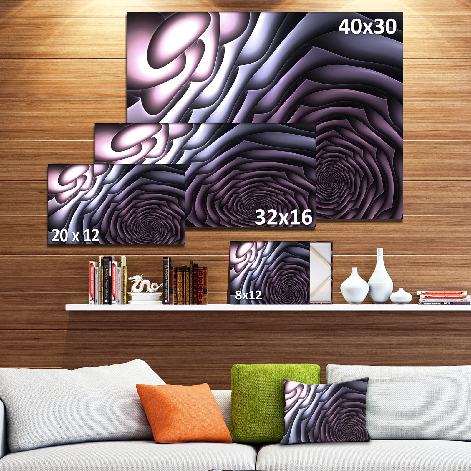Purple Flower Shaped Fractal Art'Extra Large Abstract Canvas Art Print