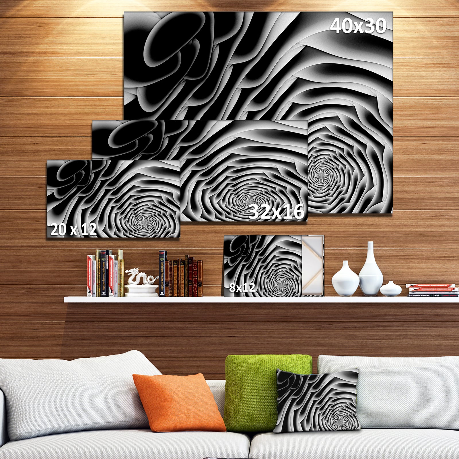 White Flower Shaped Fractal Art'Extra Large Abstract Canvas Art Print