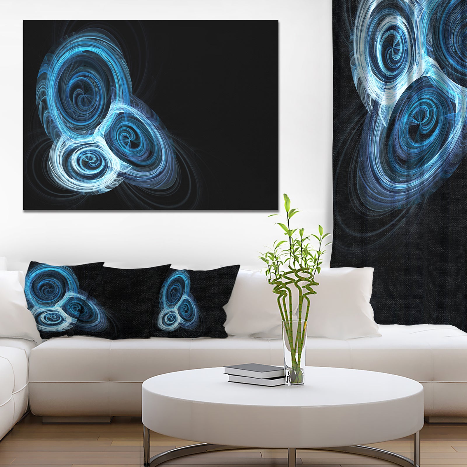 Blue Spiral Nebula on Black'Extra Large Abstract Canvas Art Print
