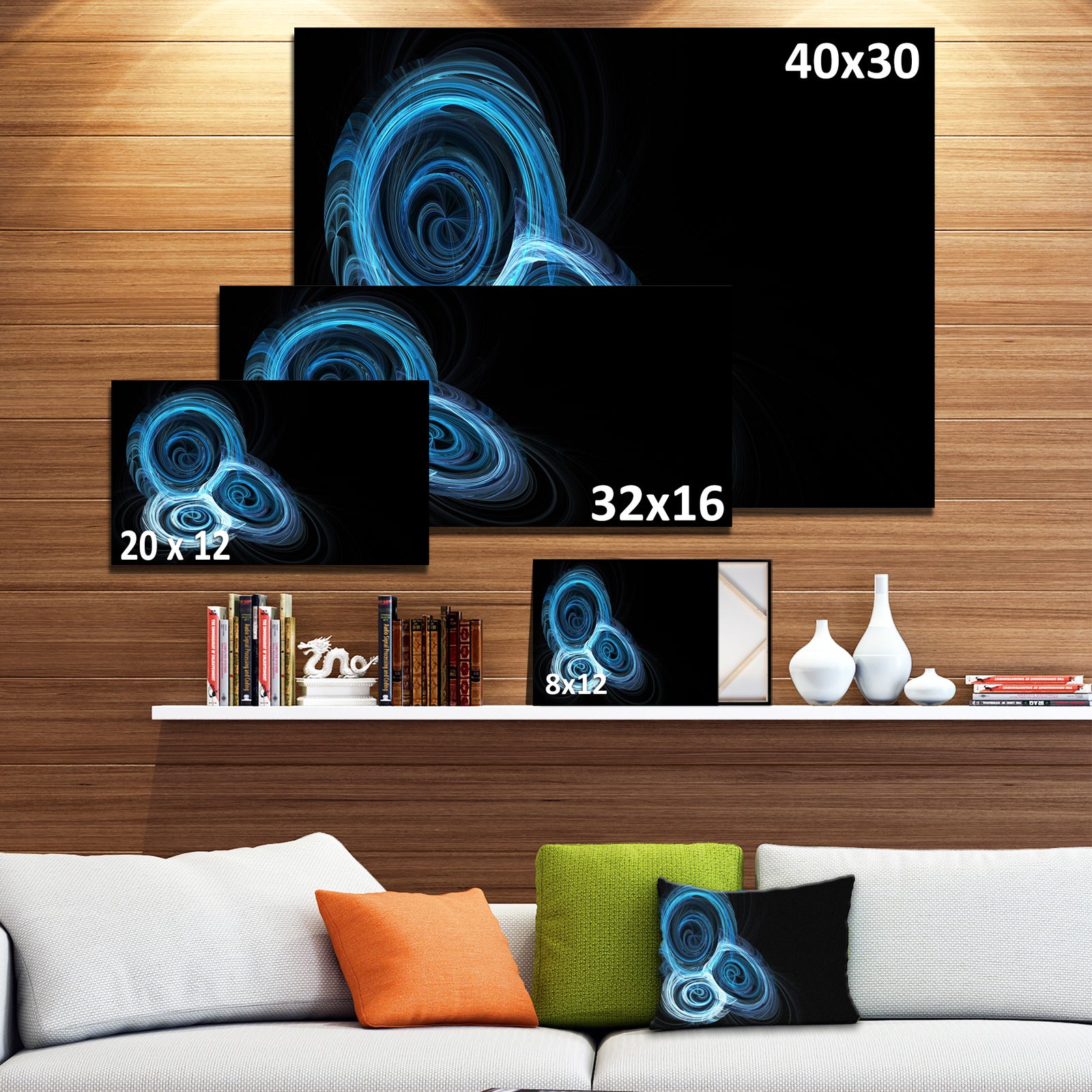 Blue Spiral Nebula on Black'Extra Large Abstract Canvas Art Print