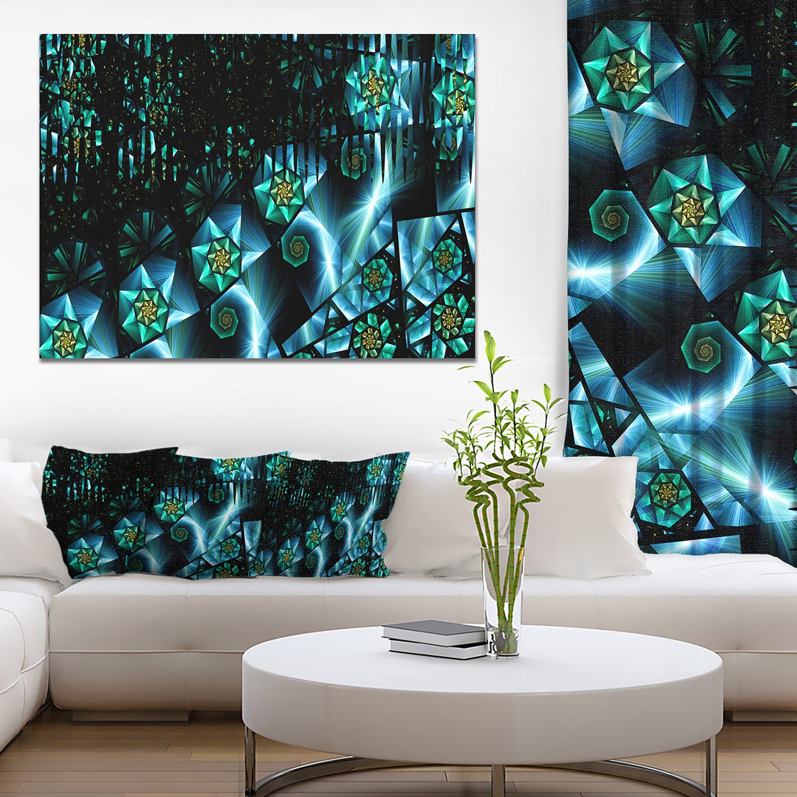 Bright Blue Fractal Flowery Sky'Extra Large Abstract Canvas Art Print