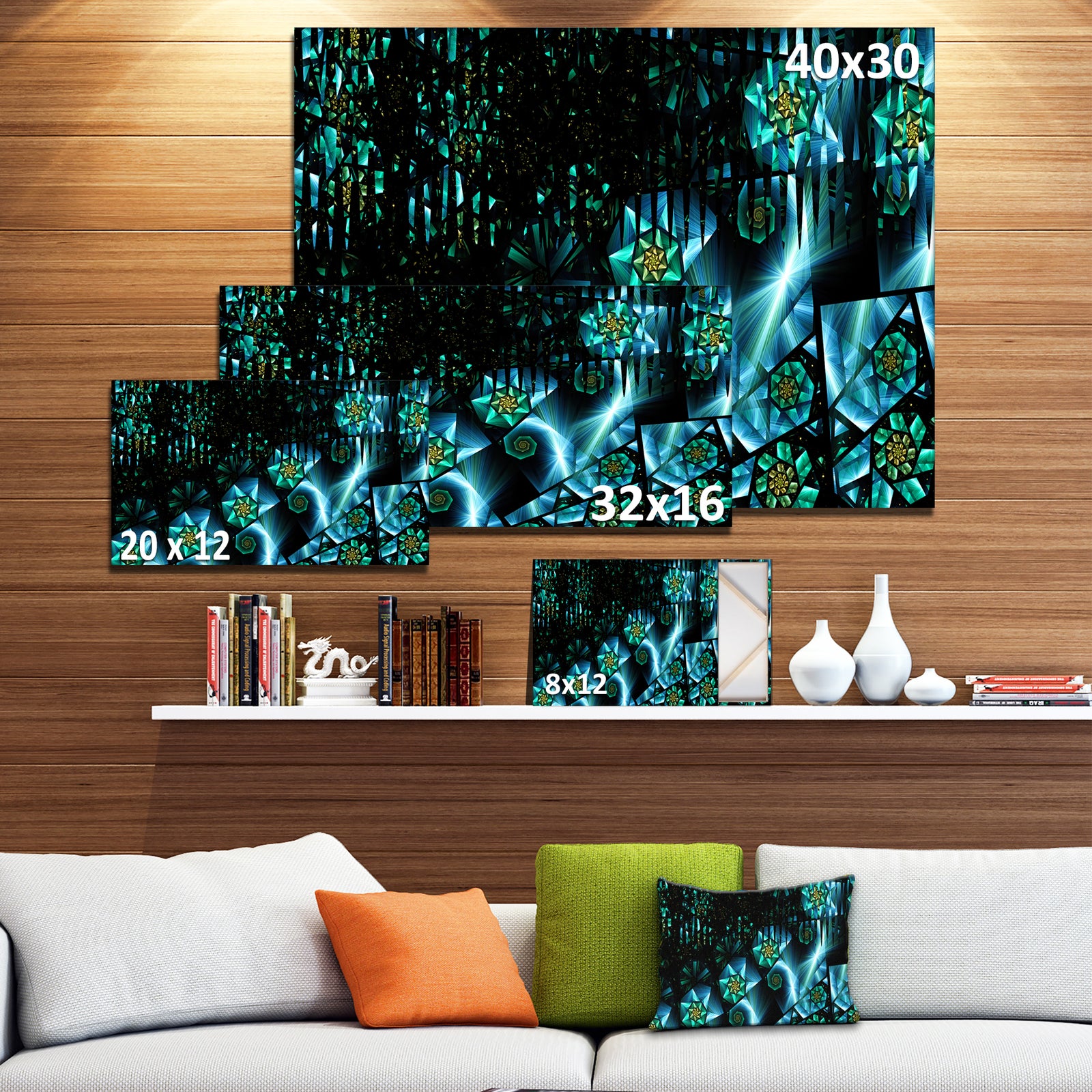 Bright Blue Fractal Flowery Sky'Extra Large Abstract Canvas Art Print