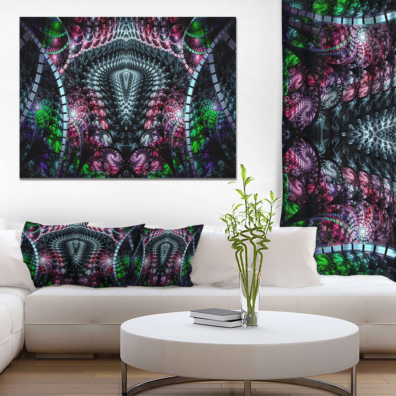 Strange Fractal Design on Black'Extra Large Abstract Canvas Art Print