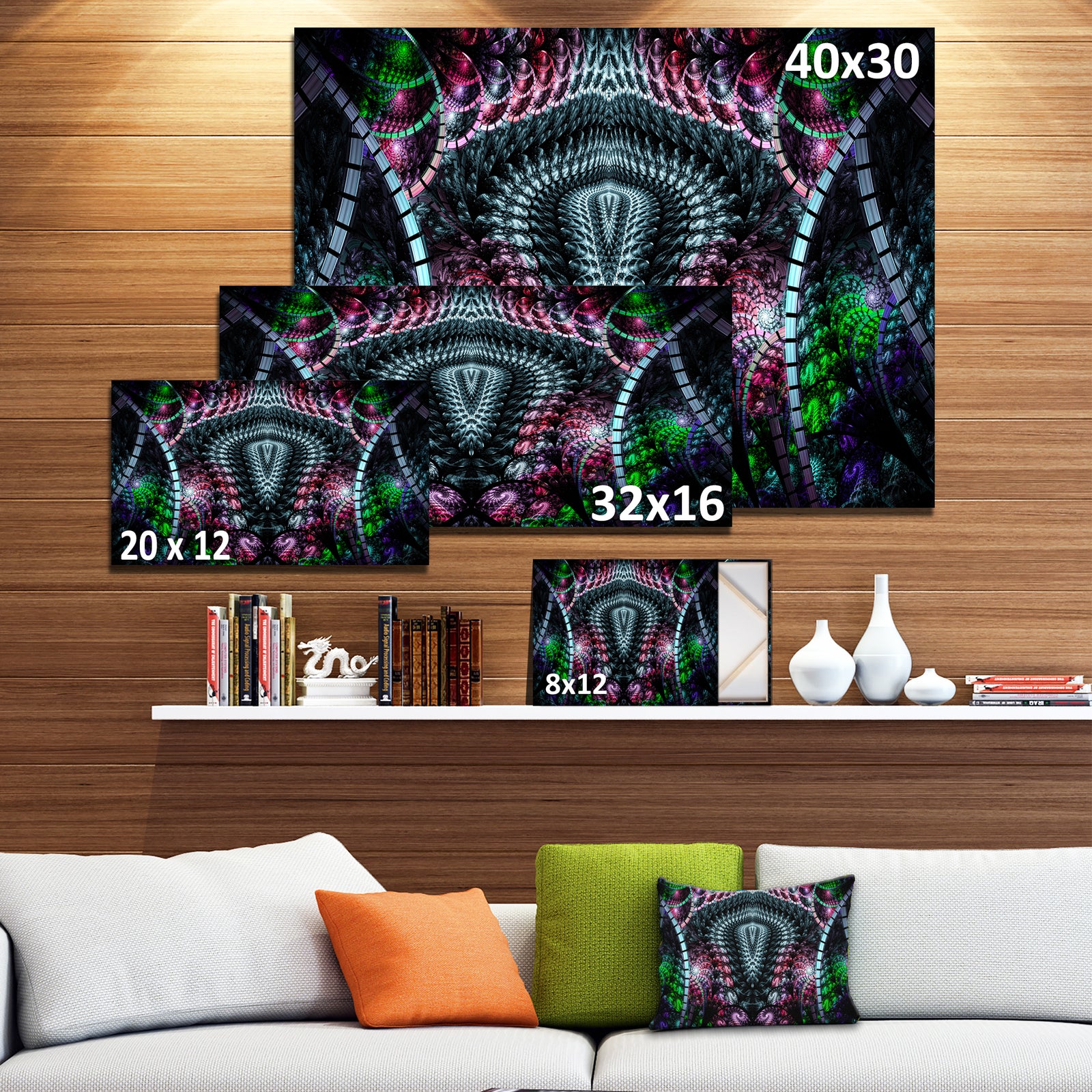 Strange Fractal Design on Black'Extra Large Abstract Canvas Art Print