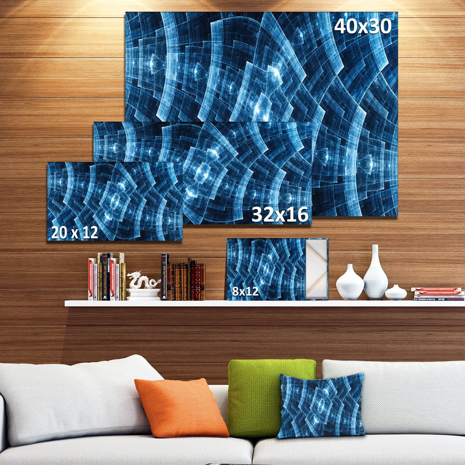 Blue Protective Metal Grids - Abstract Wall Art on Canvas