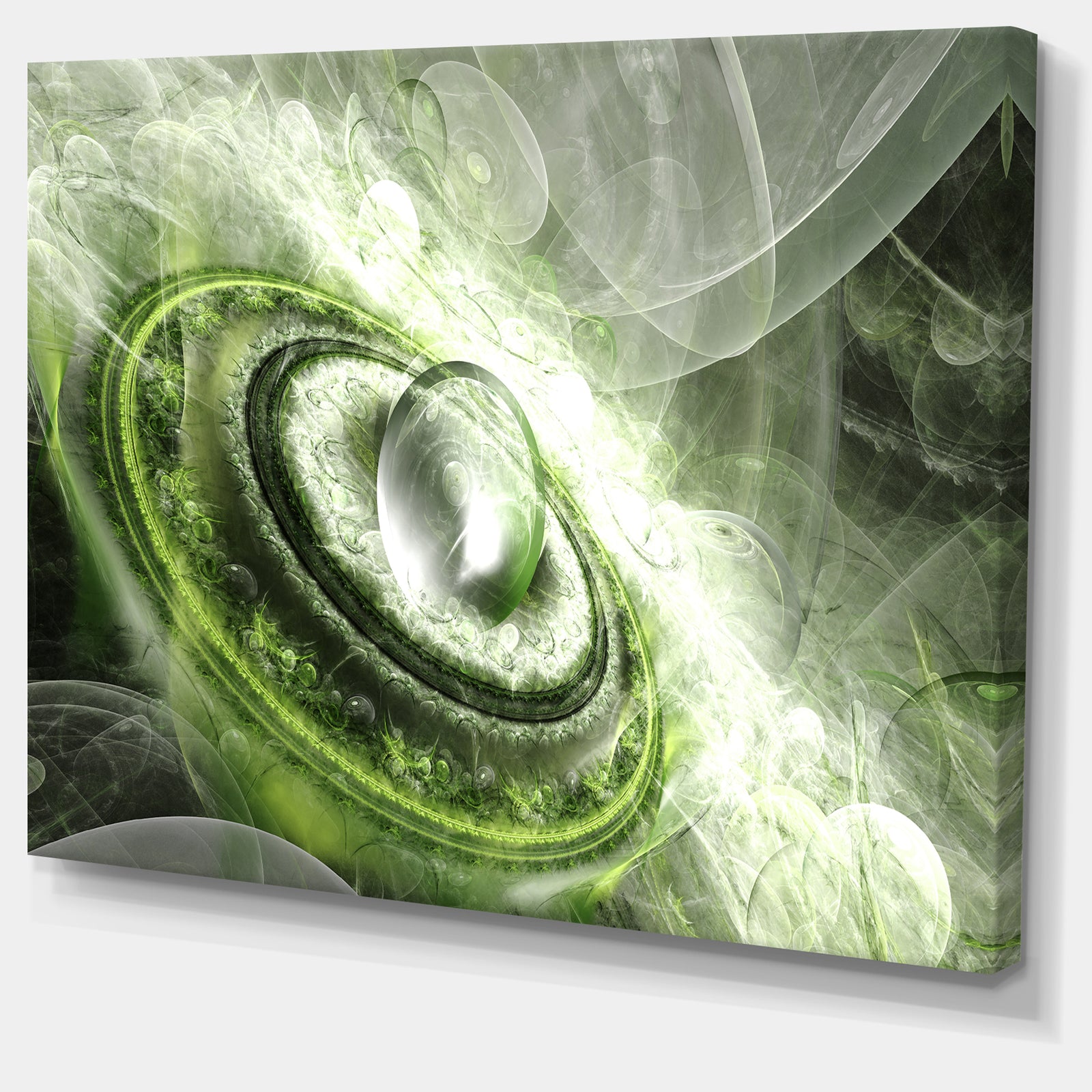 Green Fractal Flying Saucer - Abstract Wall Art on Canvas