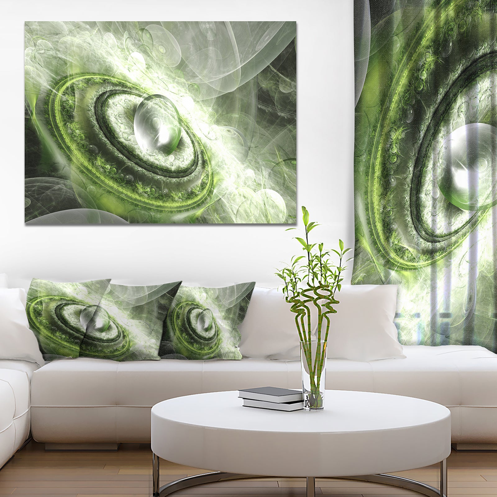 Green Fractal Flying Saucer - Abstract Wall Art on Canvas