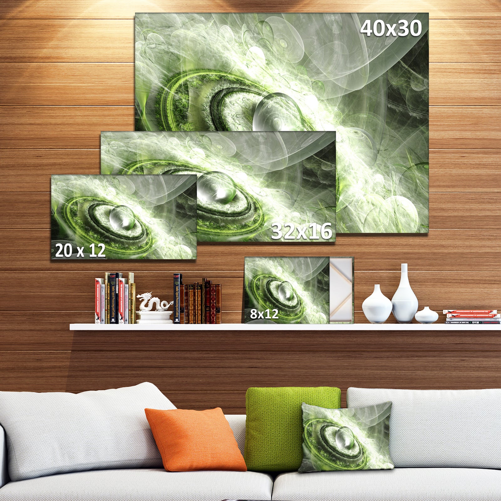 Green Fractal Flying Saucer - Abstract Wall Art on Canvas