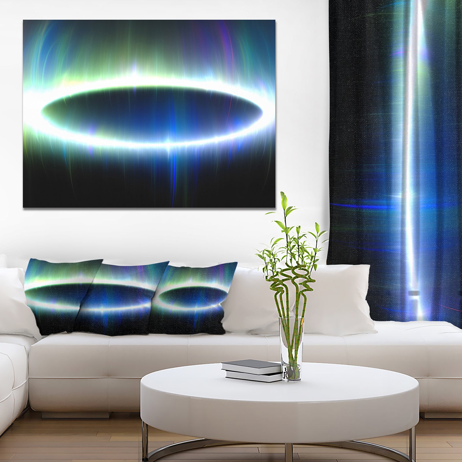 Large Blue Oval Fractal Light - Abstract Wall Art on Canvas