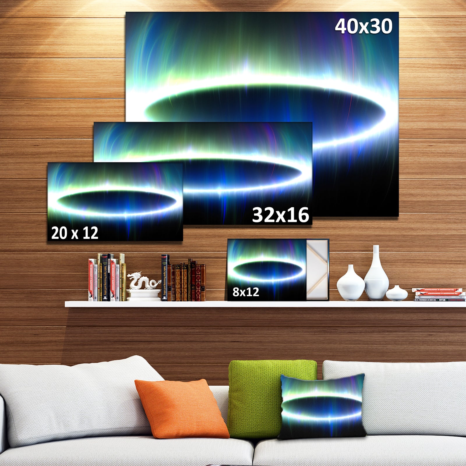 Large Blue Oval Fractal Light - Abstract Wall Art on Canvas
