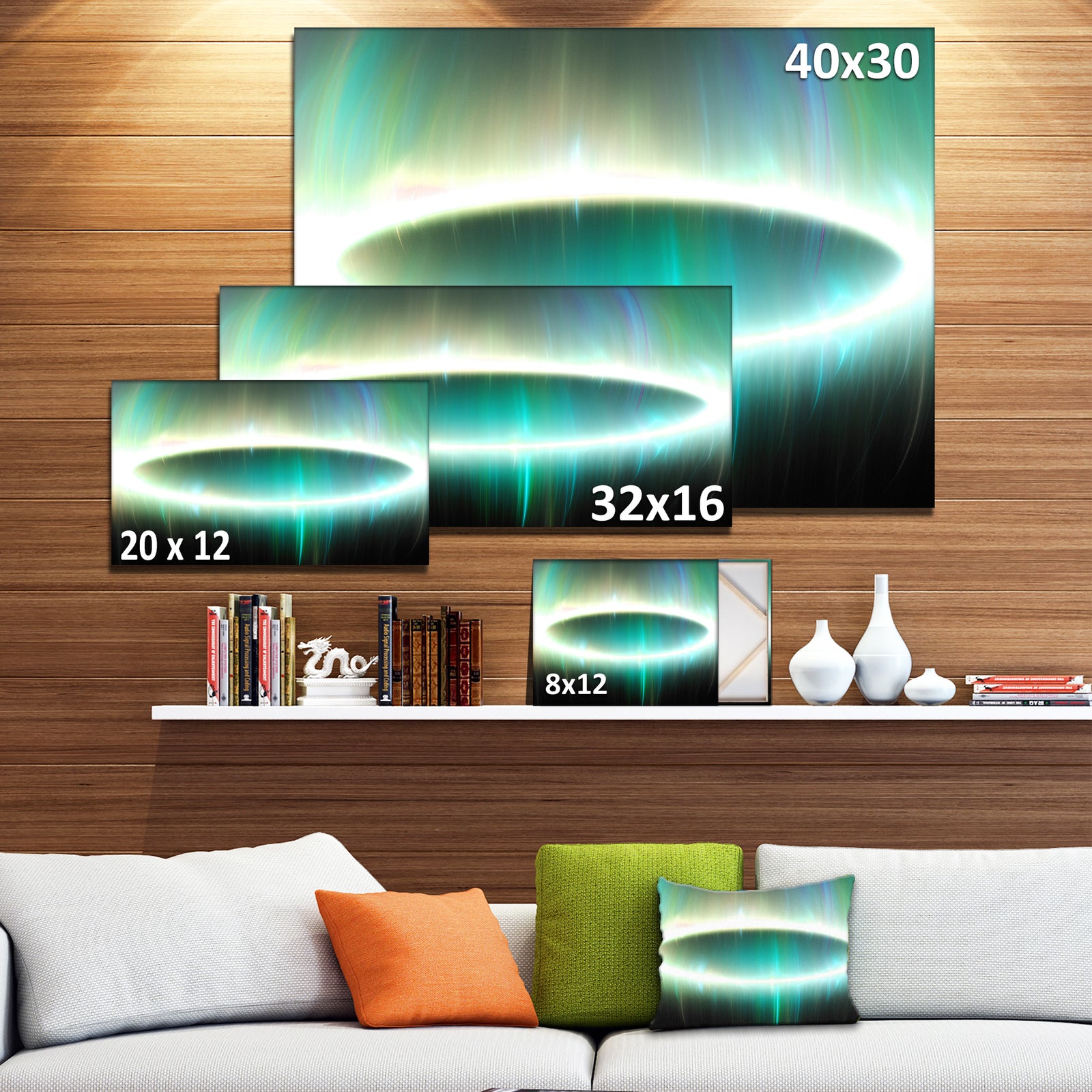 Large Green Oval Fractal Light - Abstract Wall Art on Canvas