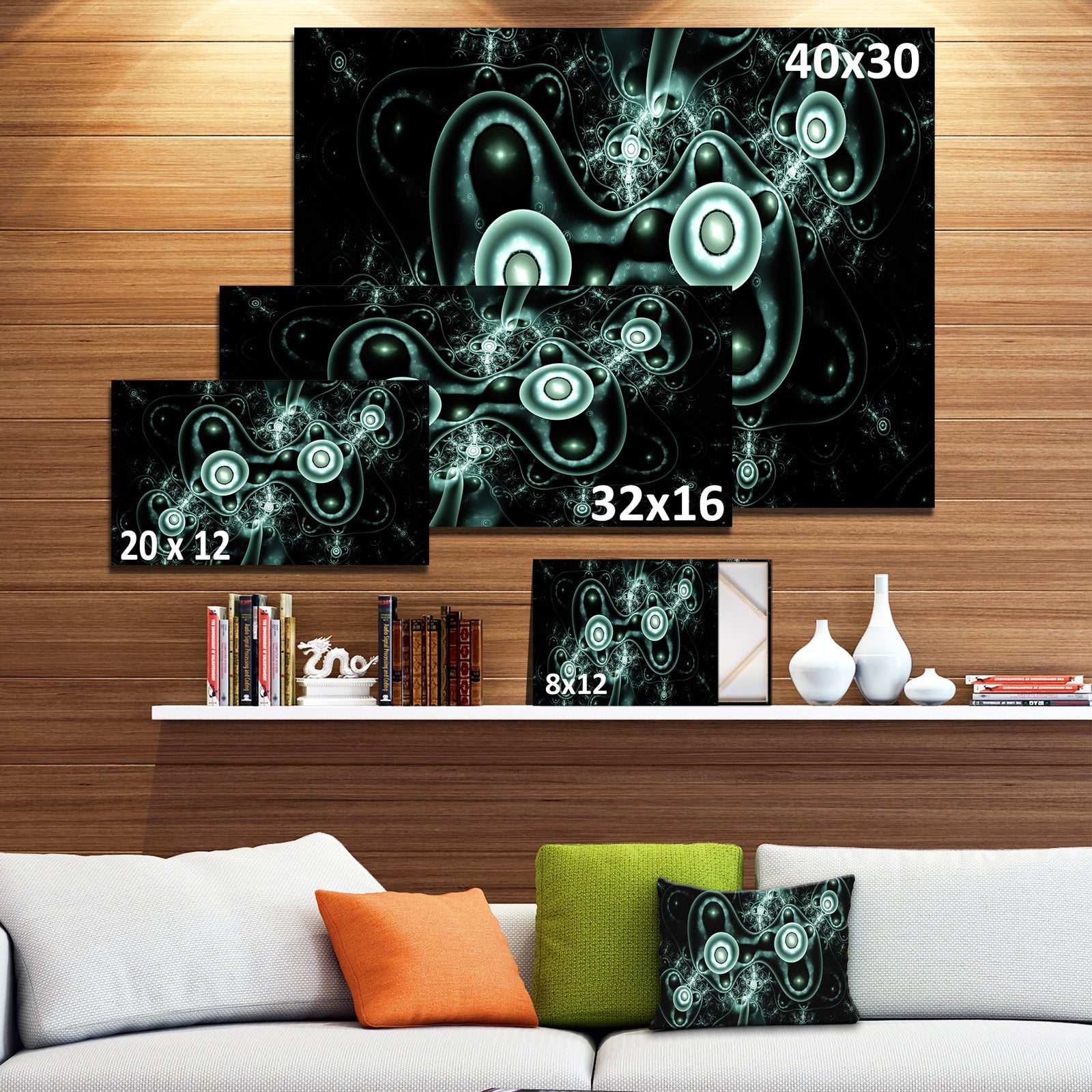 Blue on Black 3D Surreal Design - Abstract Wall Art on Canvas